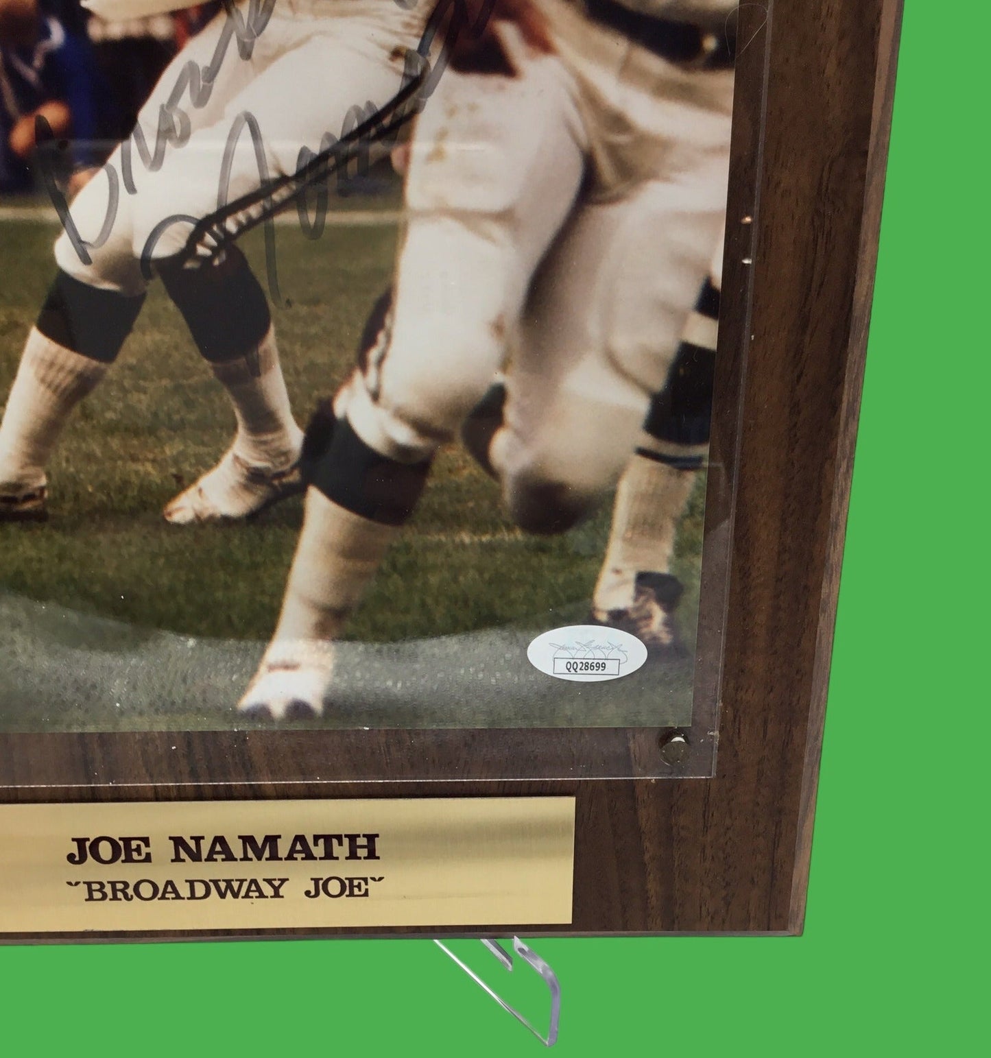Joe Namath "Broadway Joe" Autographed 8x10" Photo on Plaque JSA COA