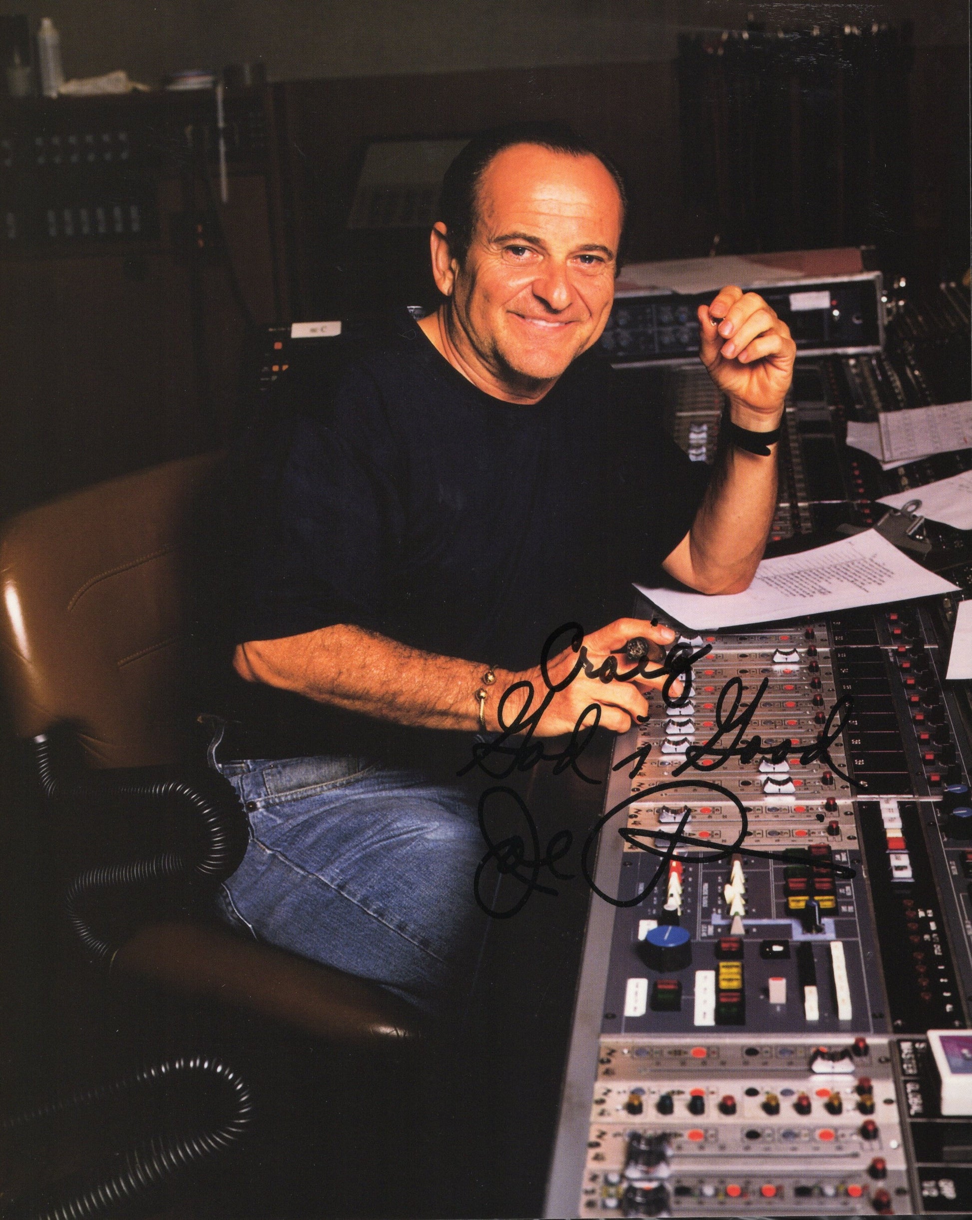 Joe Pesci Signed Photo 8x10 Personalized "Craig God is Good", Joe Pesci Autograph Sitting in Soundbooth