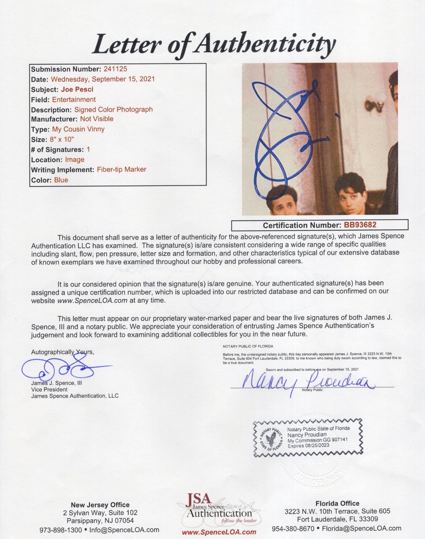 Joe Pesci Signed Photo 8x10 on Board in My Cousin Vinny, JSA & PSA LOA