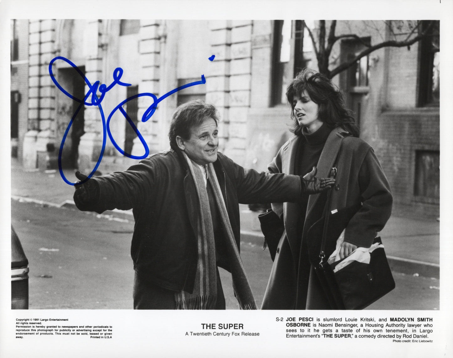 Joe Pesci in The Super Movie Promo Signed Photo 8x10 B&W, PSA Letter Certified Authentic