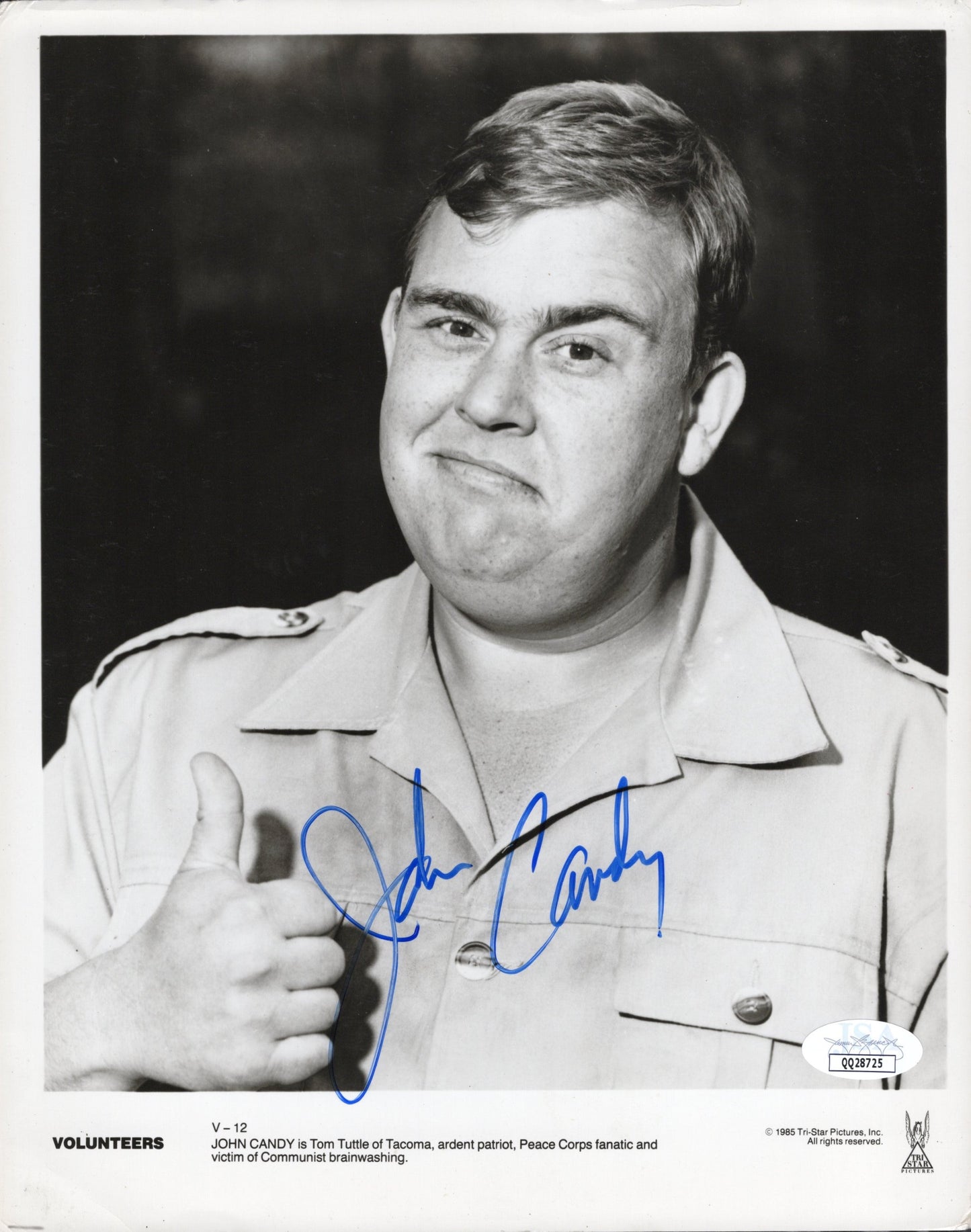 John Candy in "Volunteers" Signed Photo in 1999, 8x10, JSA Certified Authentic QQ28725