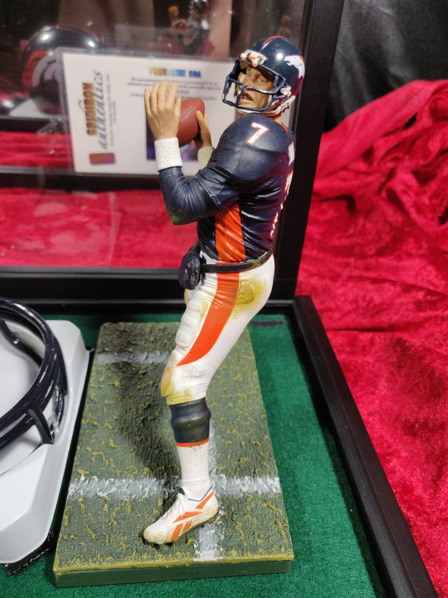 John Elway Denver Broncos Autographed Mini Helmet Shadowbox w/ Card and Figure