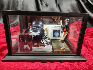 John Elway Denver Broncos Autographed Mini Helmet Shadowbox w/ Card and Figure