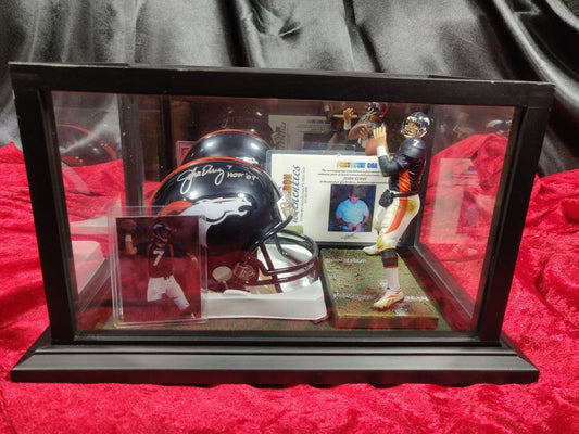 John Elway Signed Mini Helmet Shadowbox 9x10x15 Broncos HOF 04 Gridiron Cert