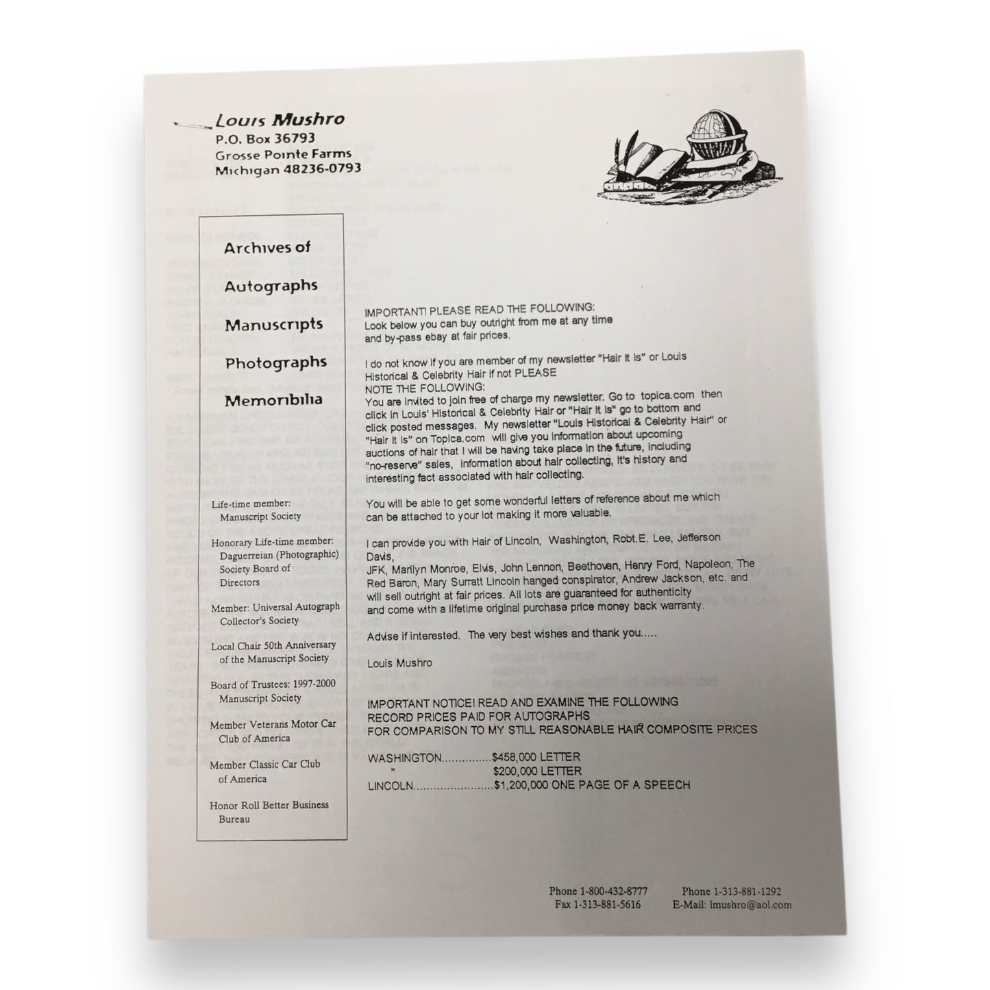 John F. Kennedy Hair Sample with Certificate of Authenticity