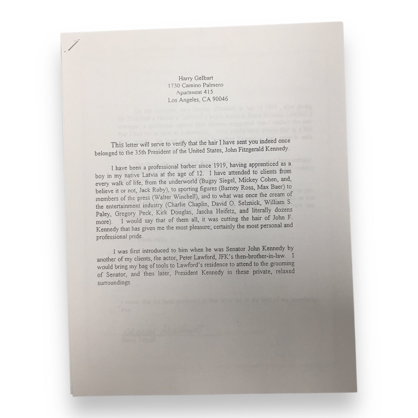 John F. Kennedy Hair Sample with Certificate of Authenticity