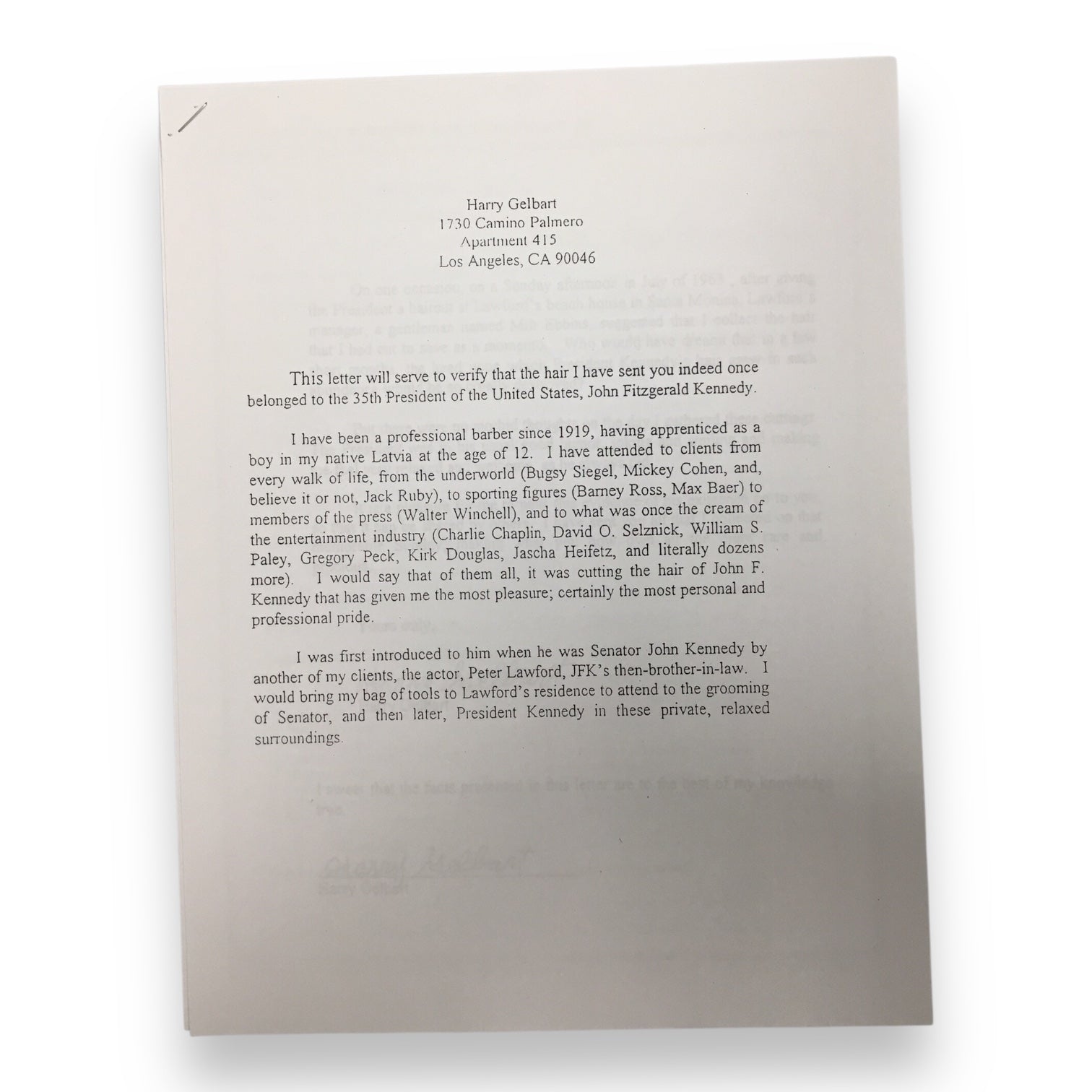 John F. Kennedy Hair Sample with Certificate of Authenticity