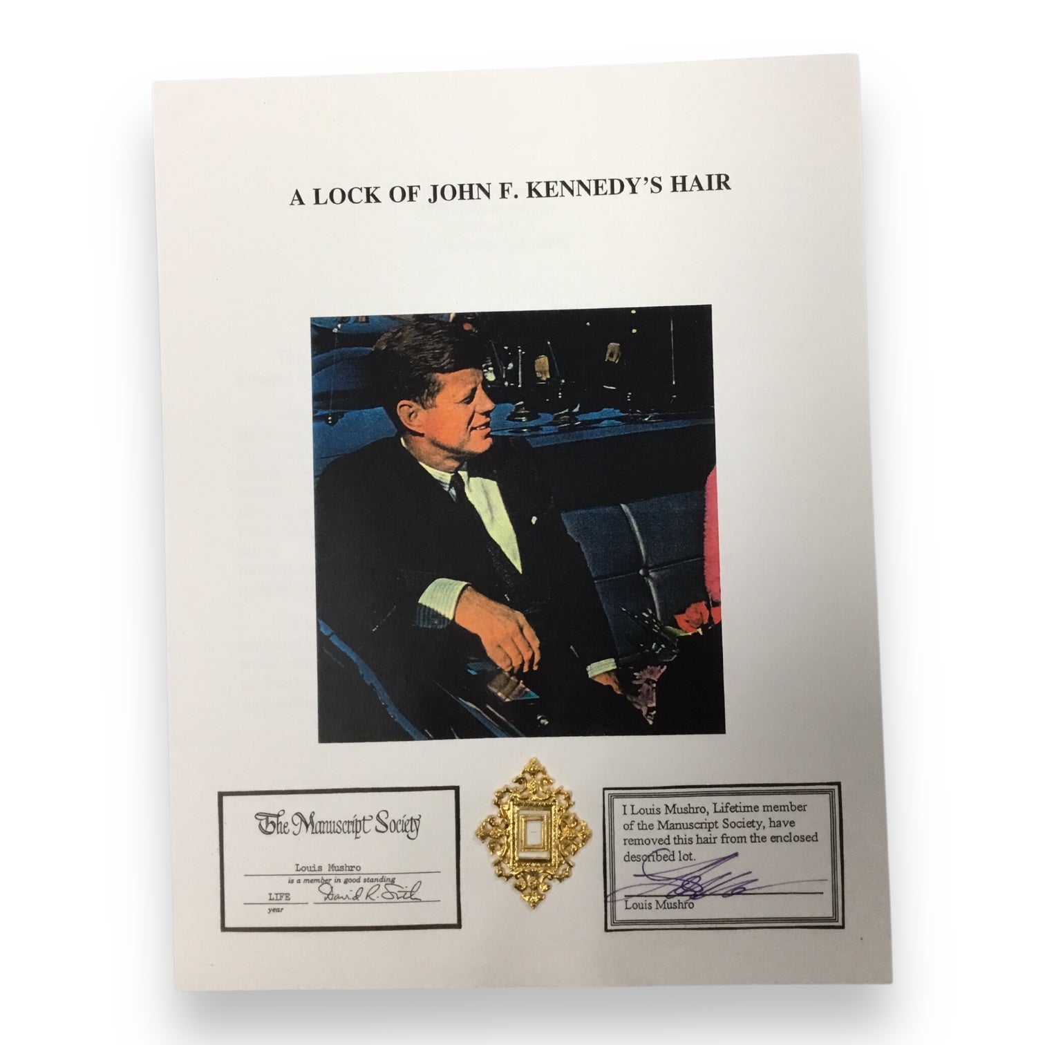 John F. Kennedy Hair Sample with Certificate of Authenticity