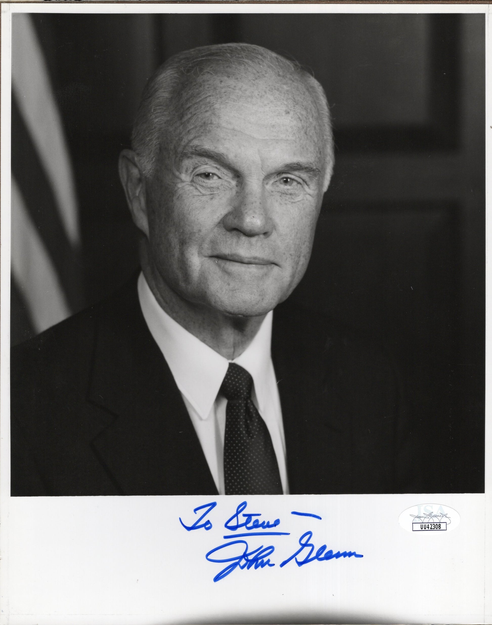 John Glenn Signed Photo 8x10, John Glenn Autograph NASA Astronaut and Aviator Personalized "To Steve", JSA and PSA Letter Double Certified Authentic UU42308