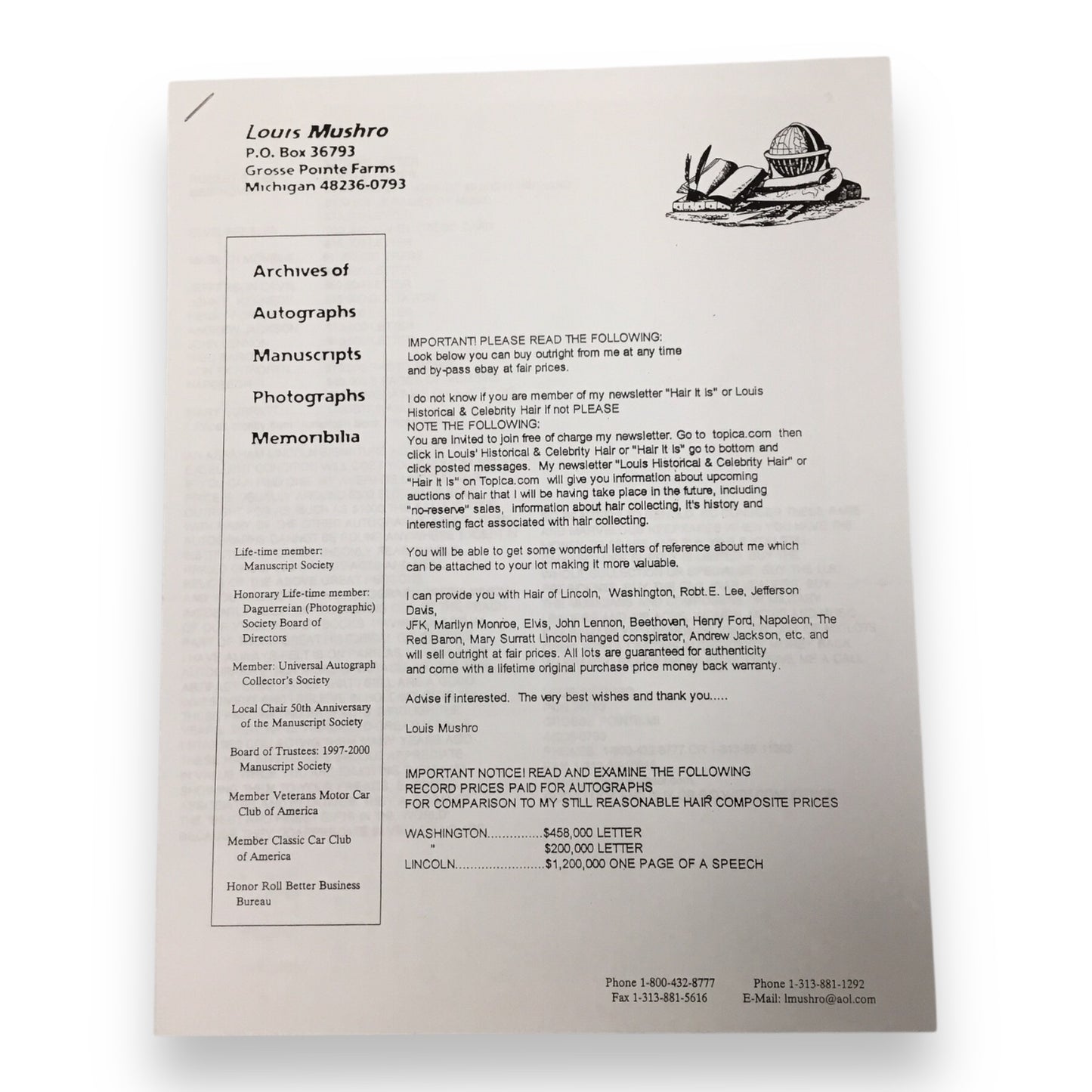 John Lennon Hair Clipping with Certificate of Authenticity