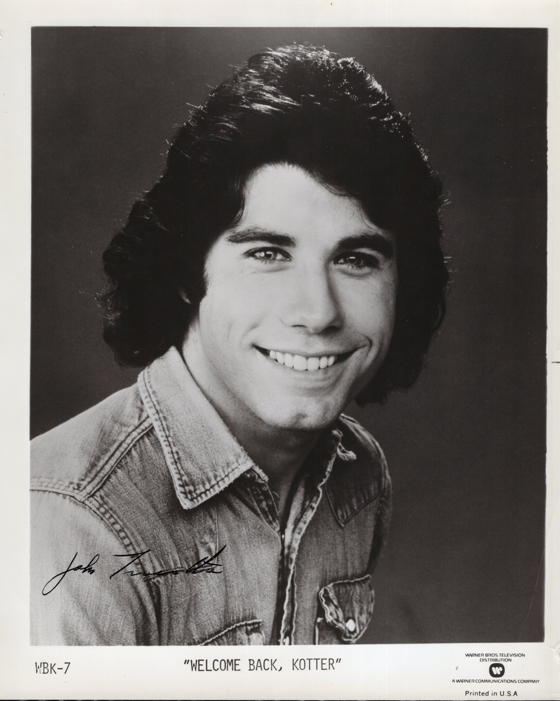 John Travolta as Vinnie Barbarino in Welcome Back, Kotter Signed TV Show Promo Sheet 8x10 B&W