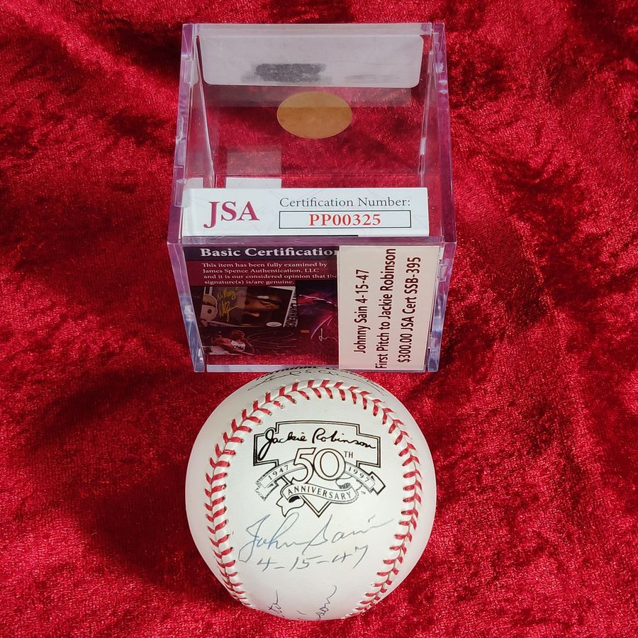 Johnny Sain Guaranteed Authentic Autographed Baseball Monogrammed w/First Pitch to