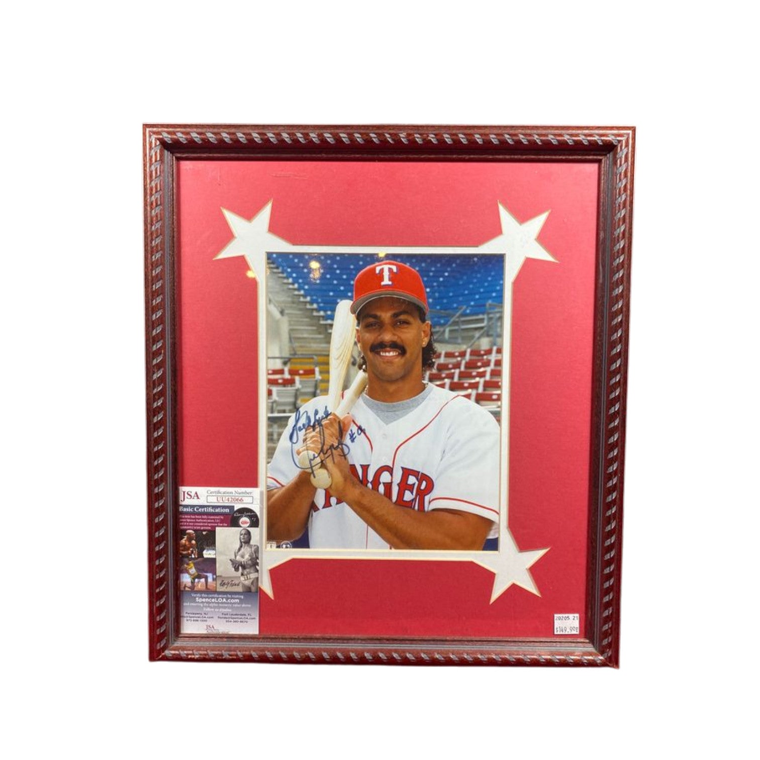 Juan Gonzalez Signed 15x17 Framed Photo Texas Rangers JSA COA