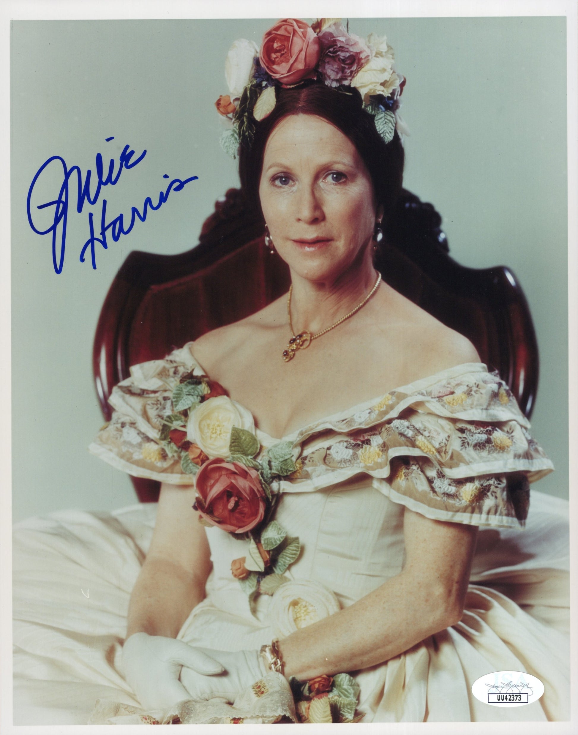 Julie Harris Signed Photo 8x10, Julie Harris Autograph from East of Eden and Knots Landing wearing Regency Dress, JSA and PSA Letter Double Certified Authentic UU42373