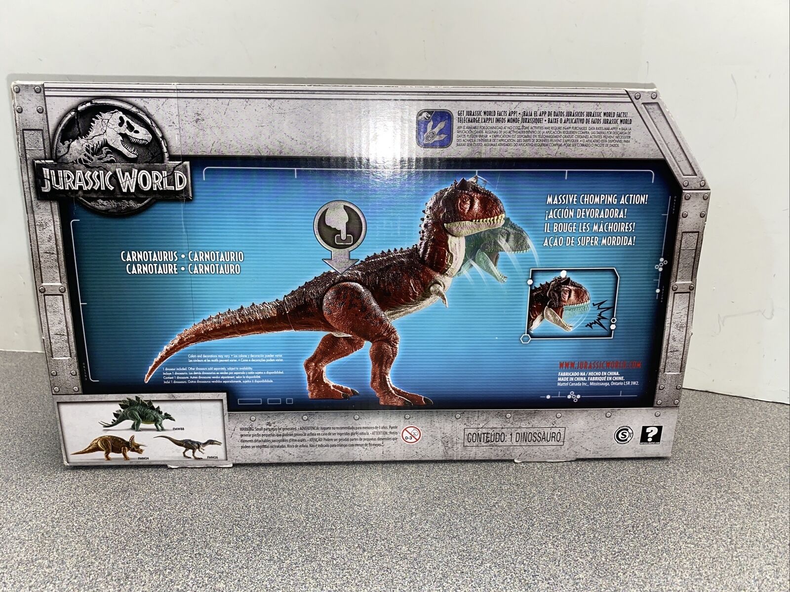 Jurassic World Carnotaurus Dinosaur Figure Attack Chomp Mattel