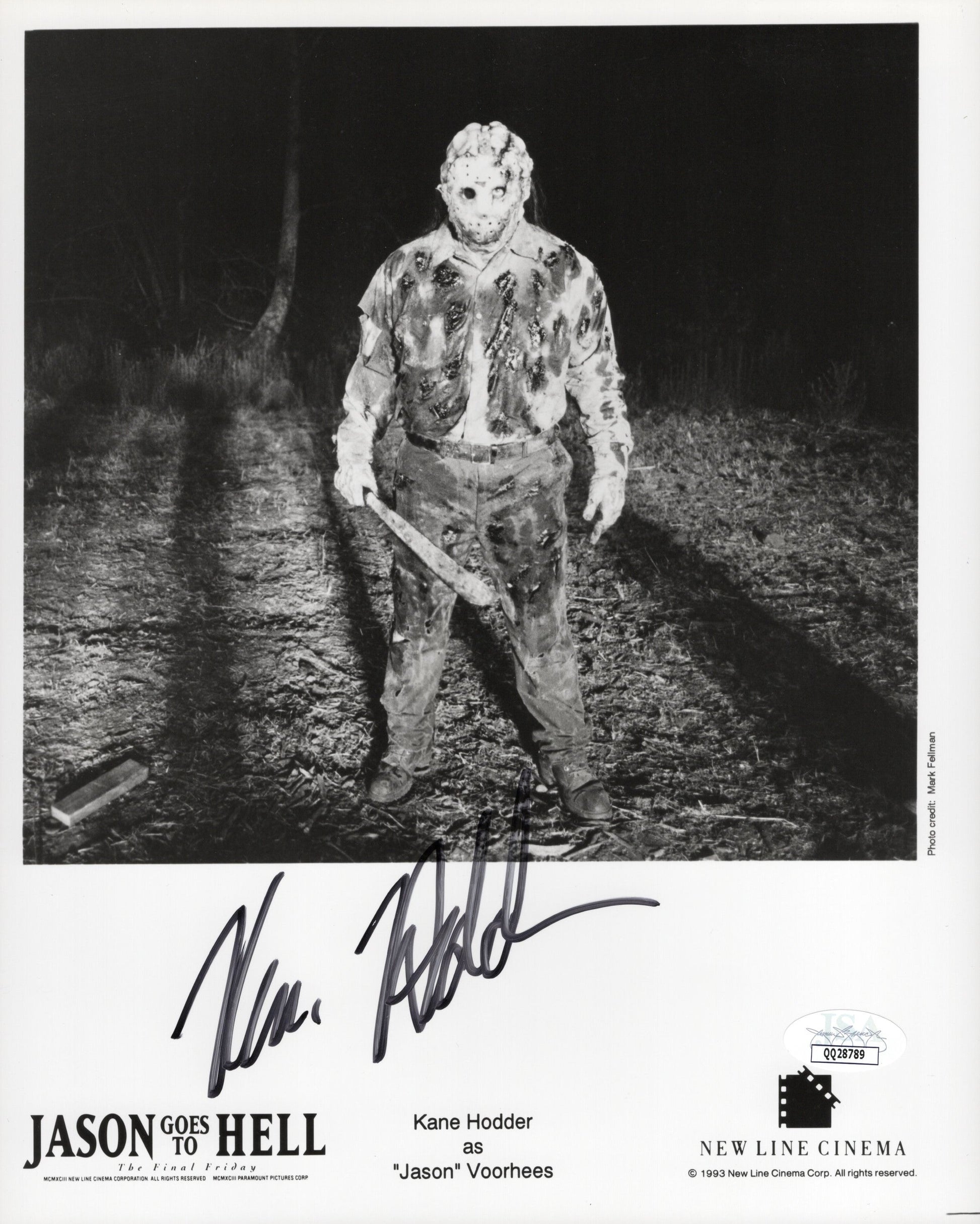 Kane Hodder as Jason Voorhees in the Friday the 13th Autographed Photo B&W 8x10, JSA and PSA Letter Double Certified Authentic QQ28789