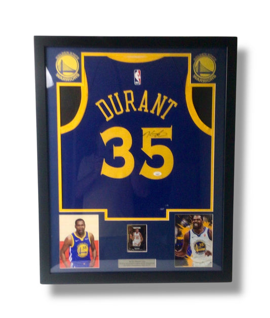 Kevin Durant Framed Signed Golden State Warriors Jersey w/ JSA Cert & Sports Card
