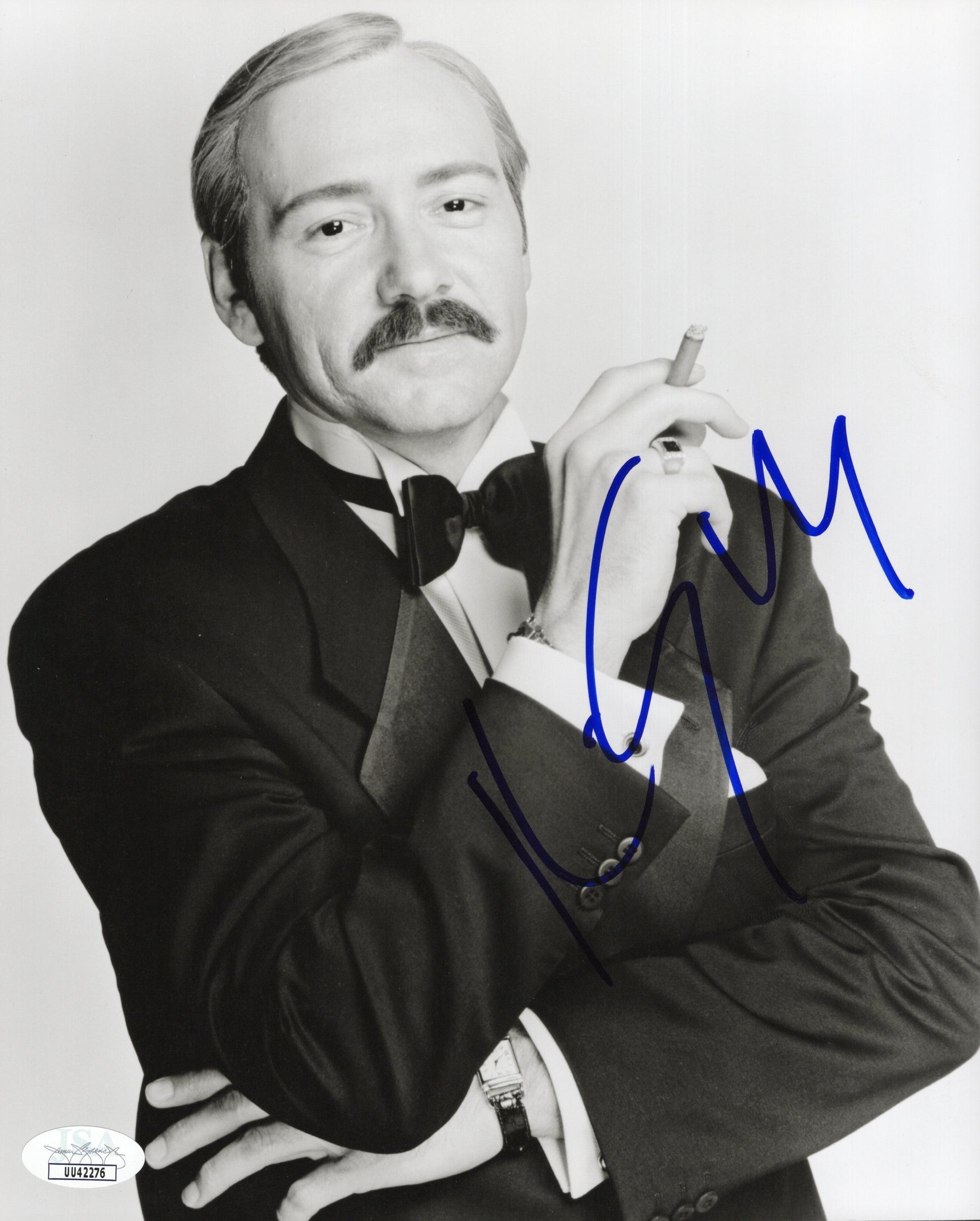 Kevin Spacey Signed Photo 8x10, House of Cards Rare B&W Photo in Tuxedo with Moustache, JSA and PSA Letter Double Certified Authentic UU42276