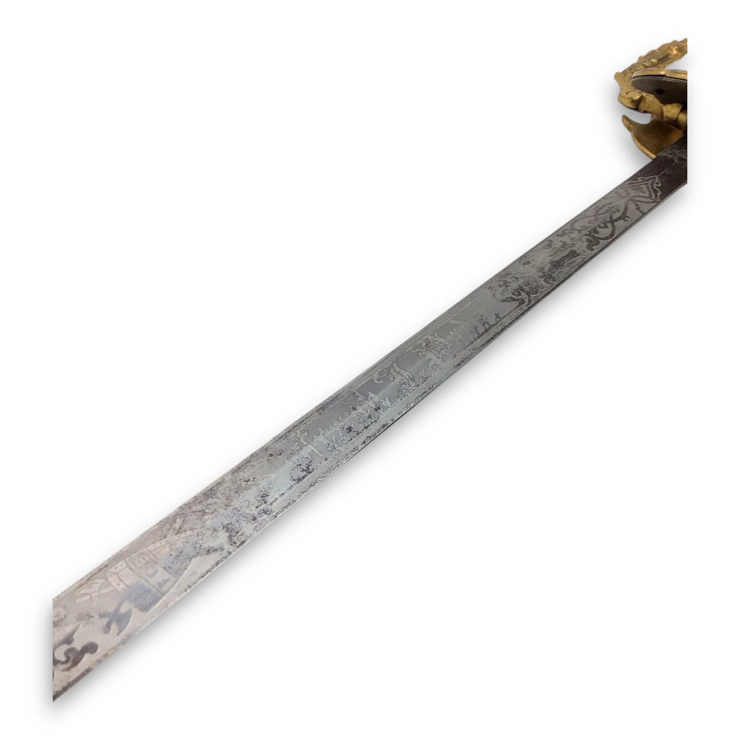 Knights of Pythias Ceremonial Sword - Named Frank V. Wade, F.C.B. Motto