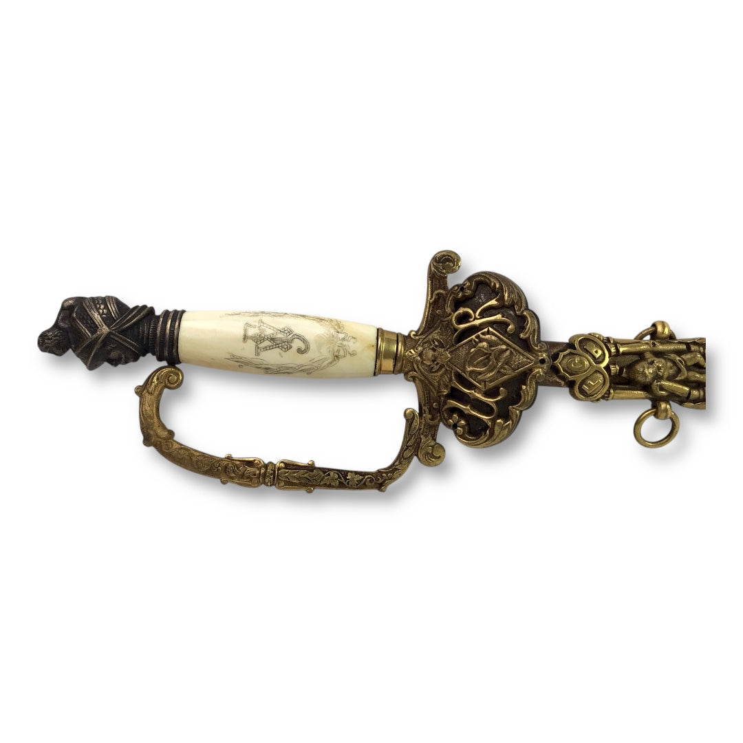 Knights of Pythias Ceremonial Sword - Named Frank V. Wade, F.C.B. Motto