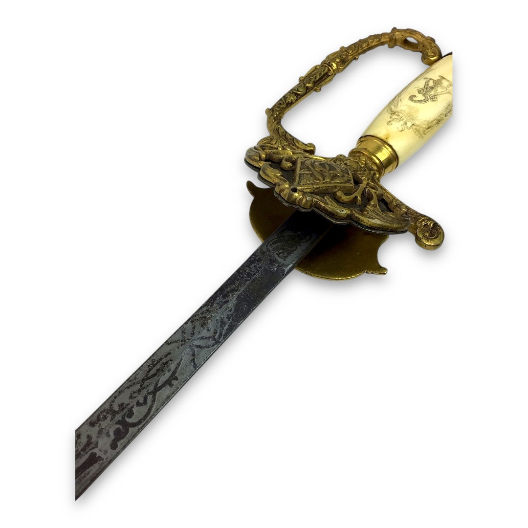 Knights of Pythias Ceremonial Sword - Named Frank V. Wade, F.C.B. Motto