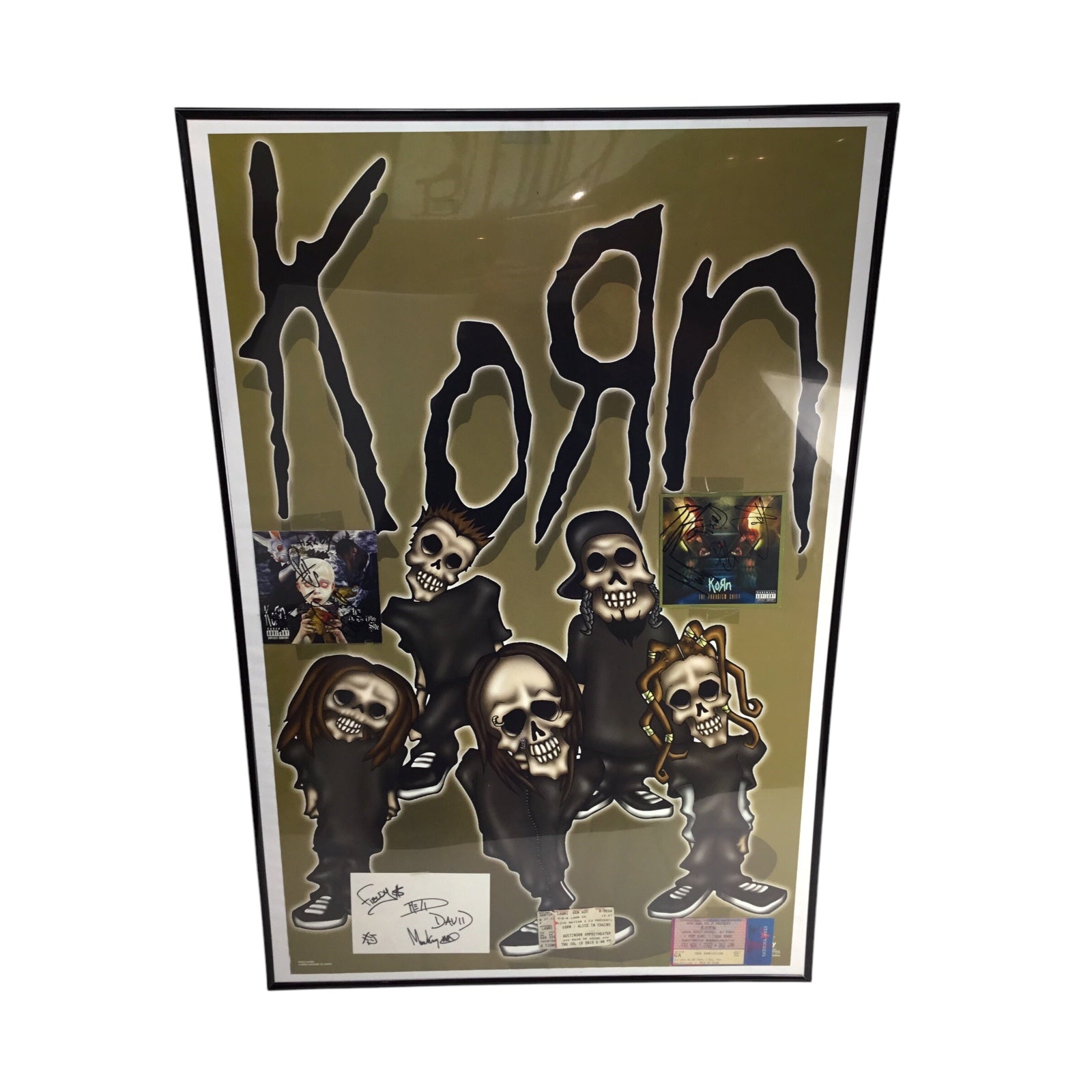 Korn Poster and Signed Photos Ticket Stubs Framed