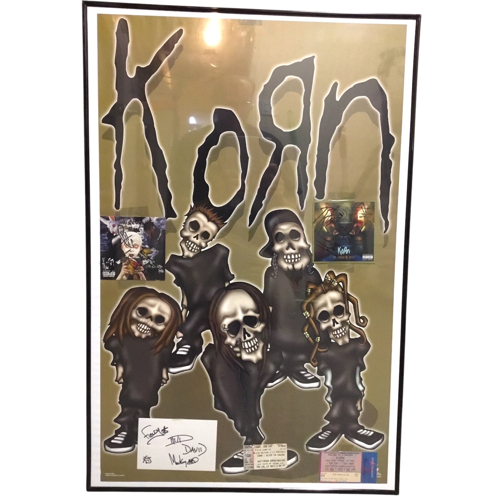 Korn Poster and Signed Photos Ticket Stubs Framed