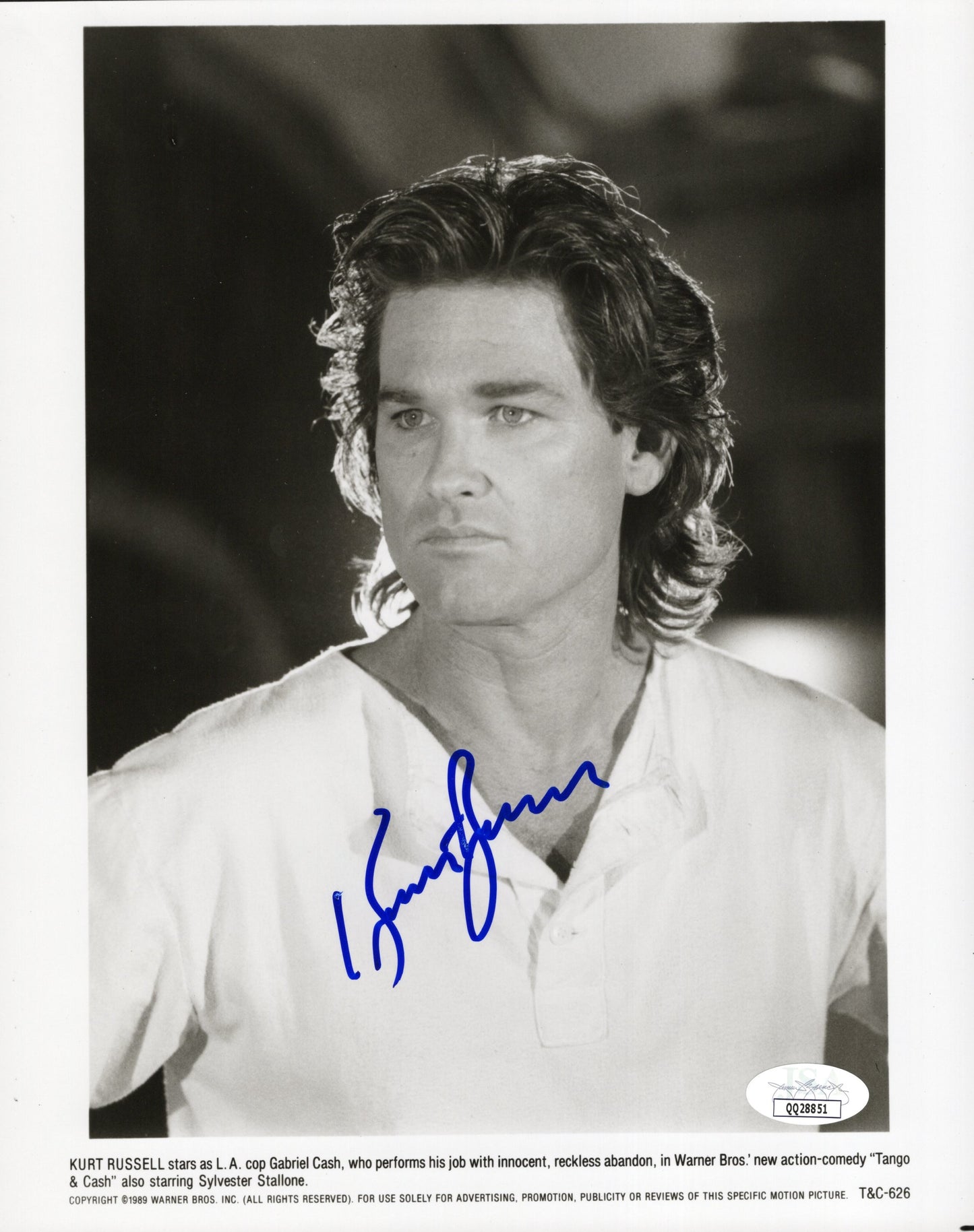 Kurt Russell Signed photo 8x10, Kurt Russell Autograph in Tango & Cash, JSA Certified Authentic QQ28851