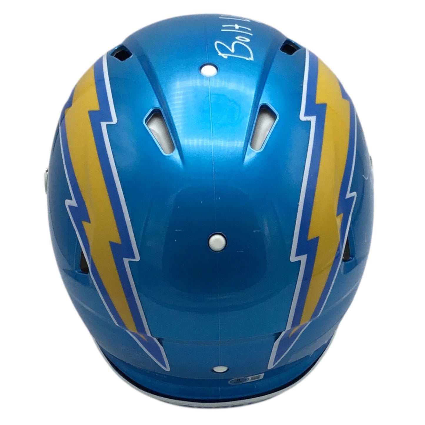 Ladd McConkey FSA Chargers Flash Pro Style Speed Helmet w/ Autograph and Bolt Up! Ins.