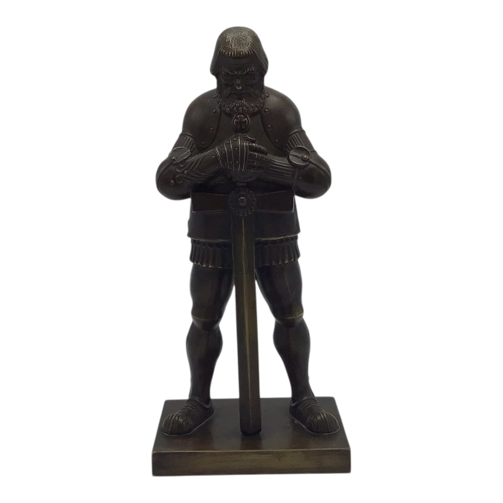 Large Imperial or Third Reich Era Solid Bronze Sculpture of a Germanic Knight