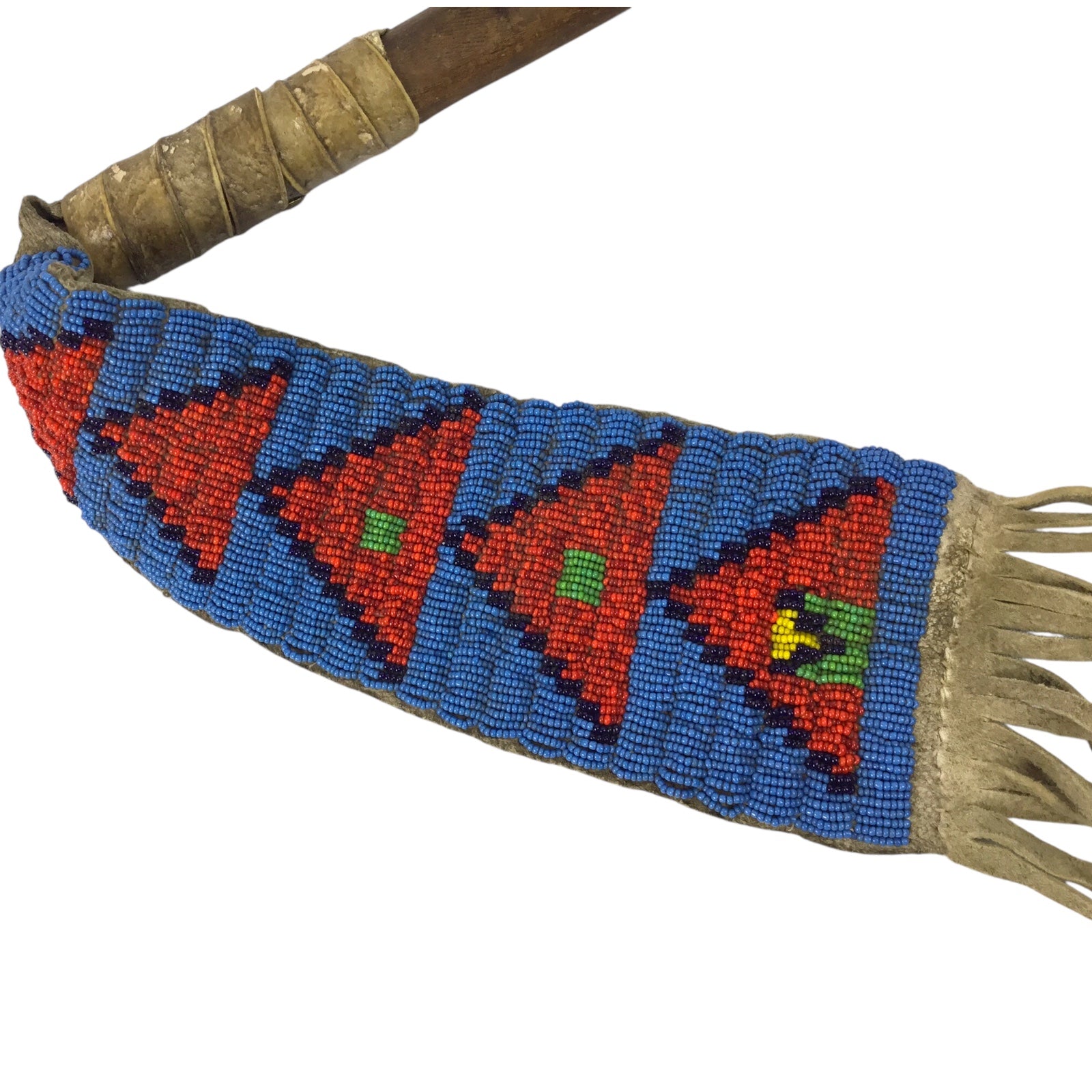 Large Native American Trade Tomahawk with Beaded and Leather Fringe Drop Indian War Period circa 1880 to 1905