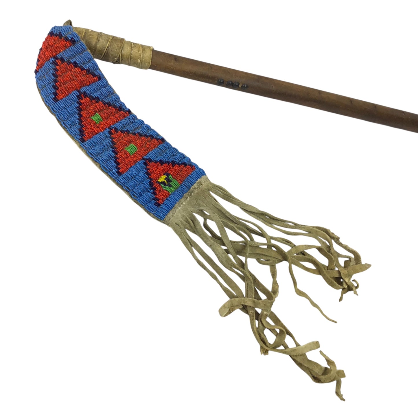 Large Native American Trade Tomahawk with Beaded and Leather Fringe Drop Indian War Period circa 1880 to 1905