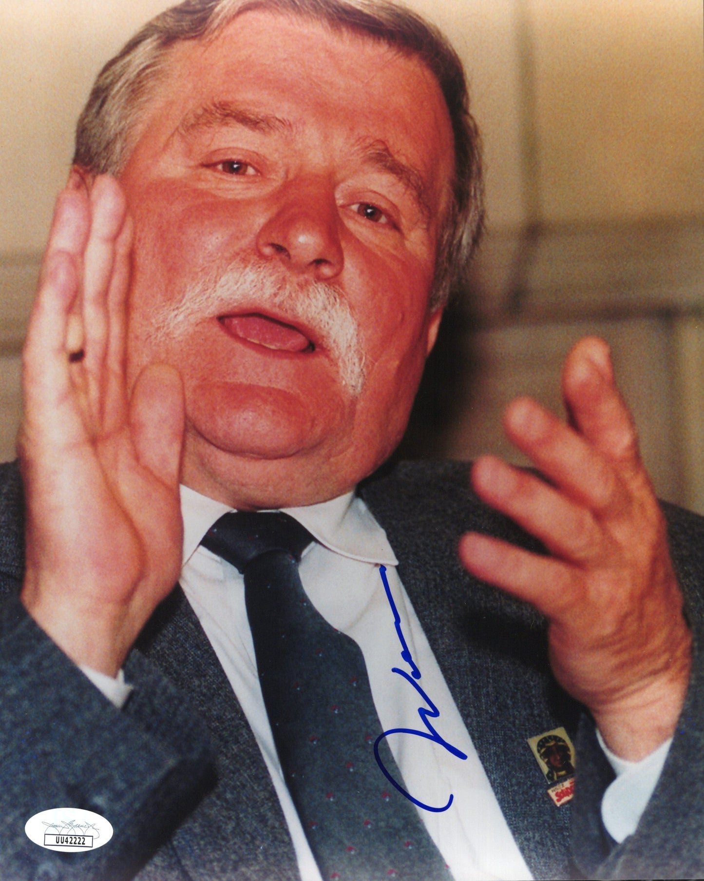 Lech Walesa Signed Photo 8x10 First Democratic President of Poland, JSA and PSA Letter Double Certified Authentic UU42222