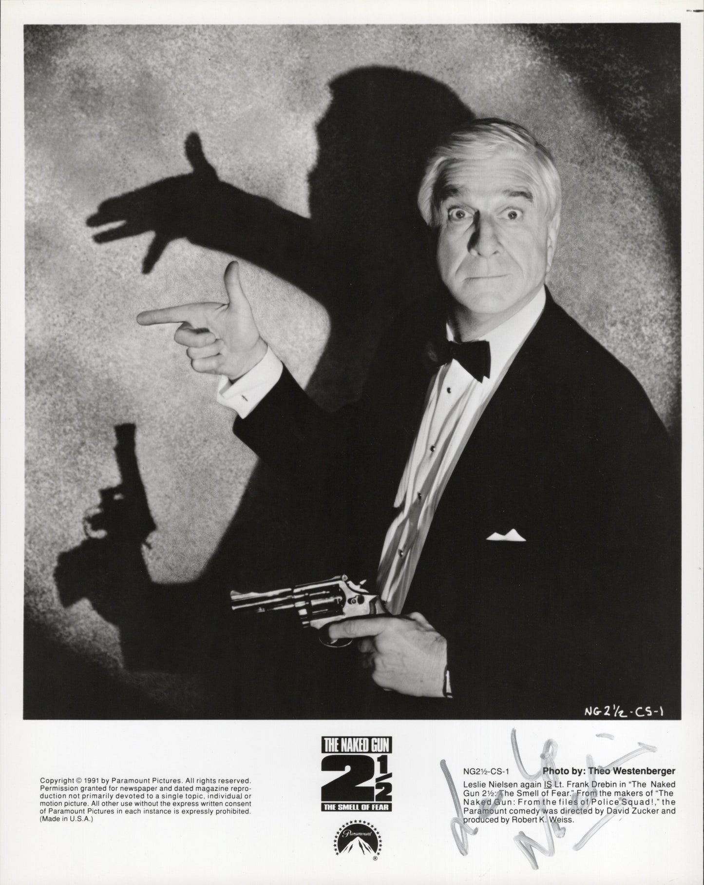 Leslie Nielsen in Naked Gun 2 1/2 Signed Photo 8x10 B&W