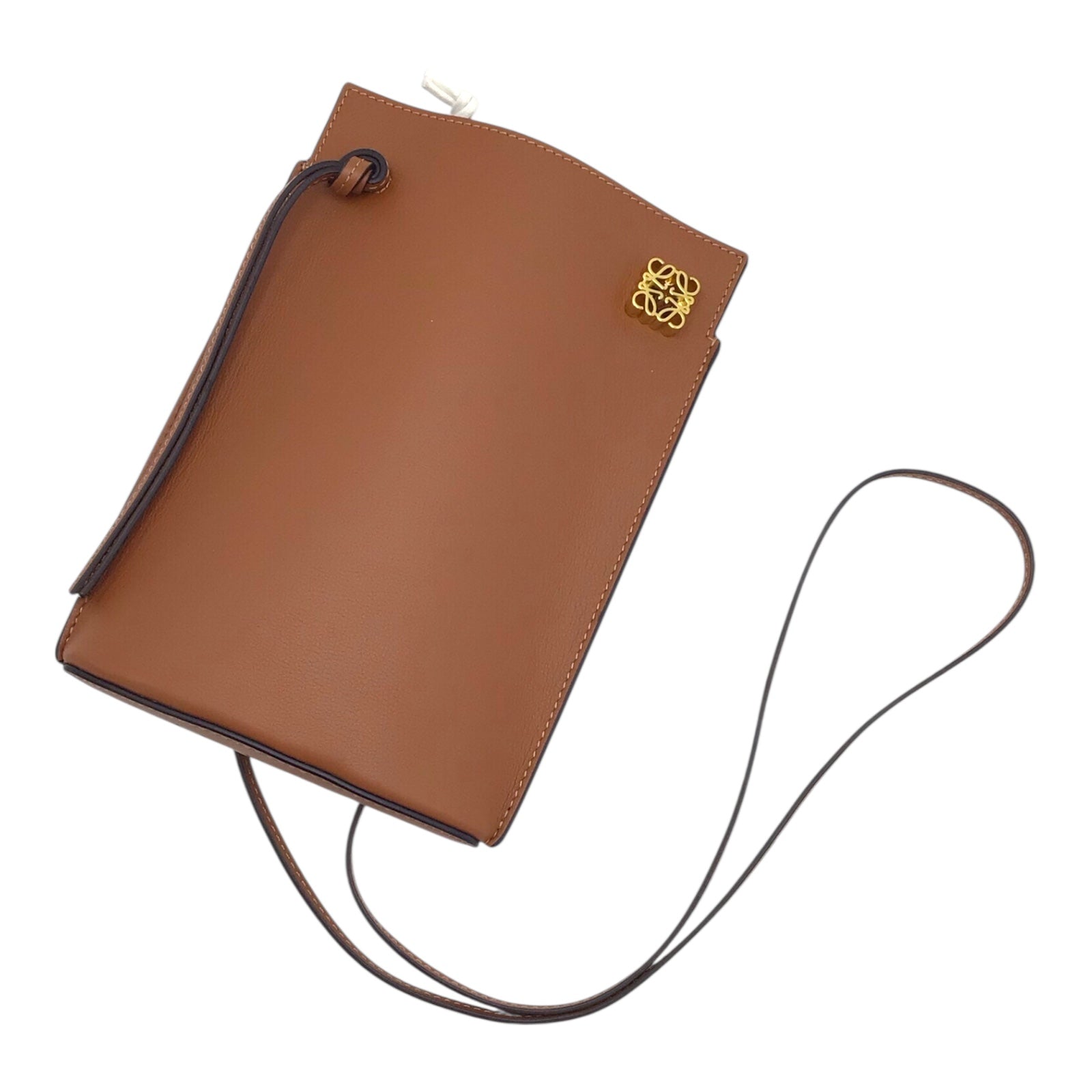 Loewe “Dice” Pocket Bag in Gold Calfskin Leather – Anagram Logo, Crossbody Style, With Dust Bag