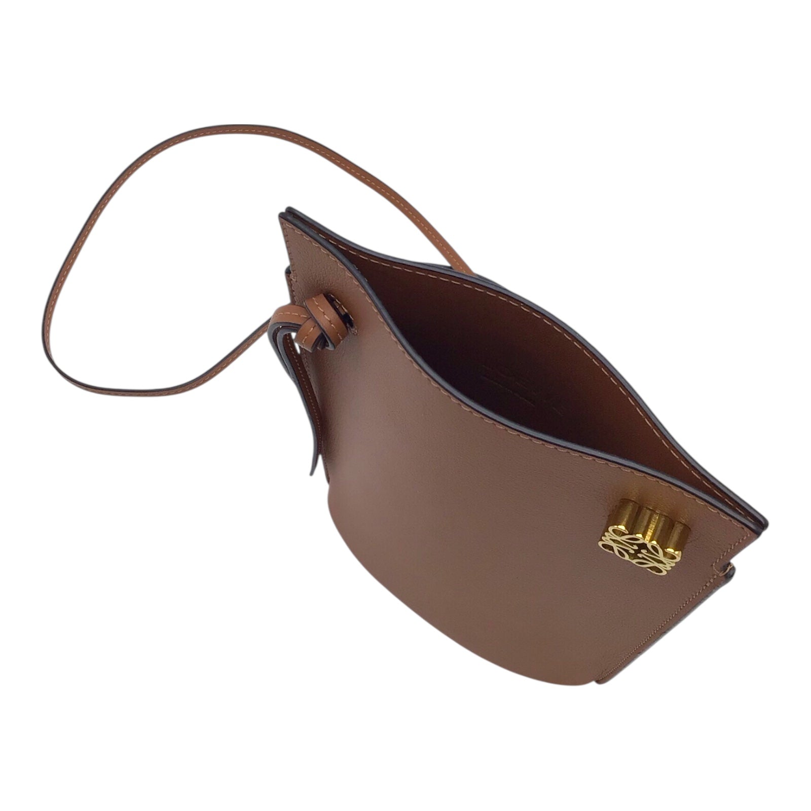 Loewe “Dice” Pocket Bag in Gold Calfskin Leather – Anagram Logo, Crossbody Style, With Dust Bag