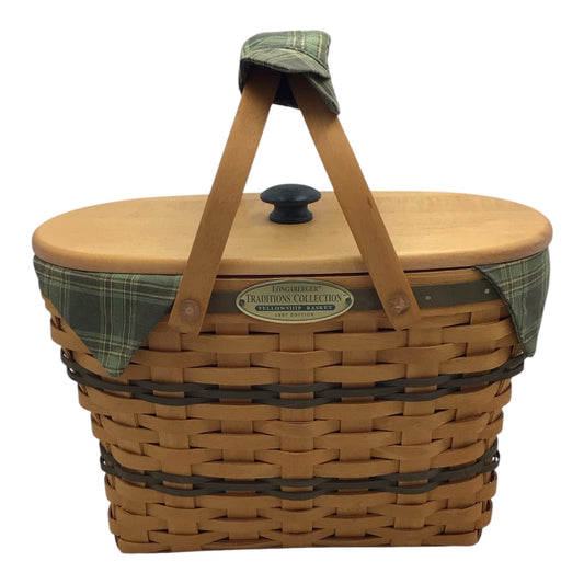 Longaberger 1997 Fellowship Basket w/ Liner, Protector, & Handle Wrap