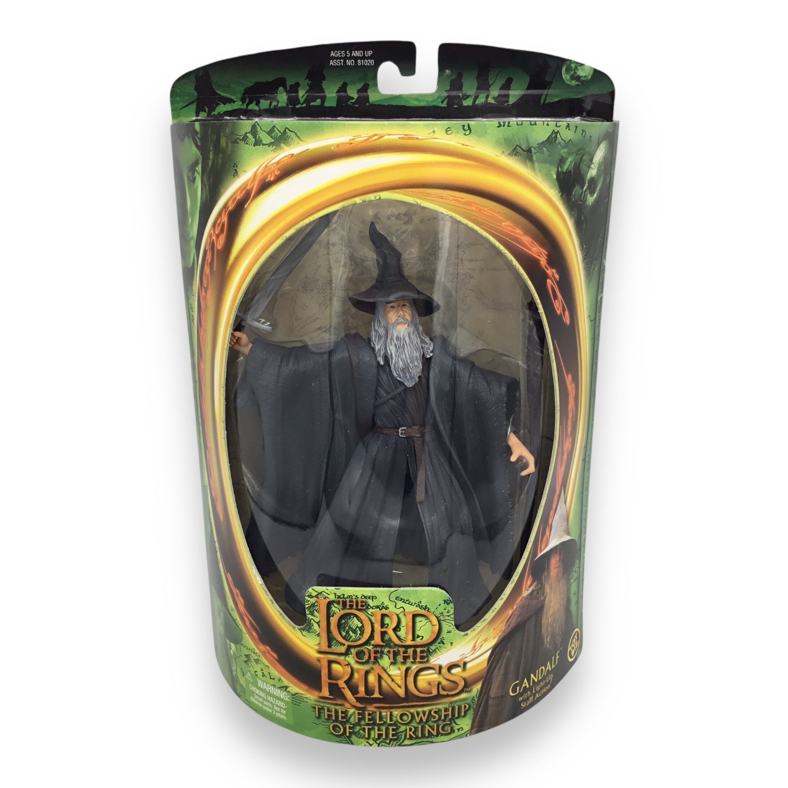 Lord of the Rings Fellowship of the Ring – Gandalf with Light-Up Staff Action (Toy Biz, 2001, New in Box)
