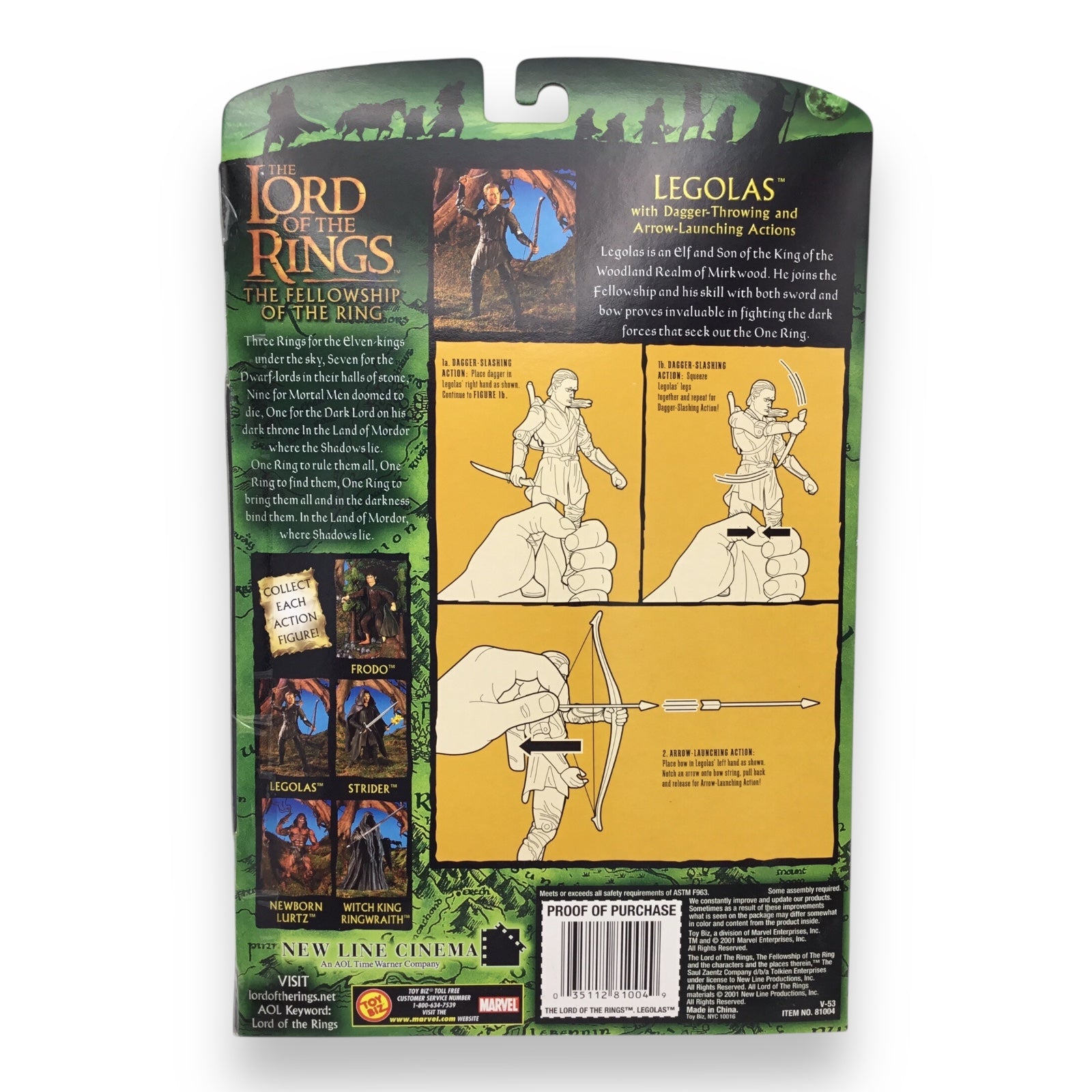Lord of the Rings Fellowship of the Ring – Legolas with Arrow Launching Bow (Toy Biz, 2001, New in Box)