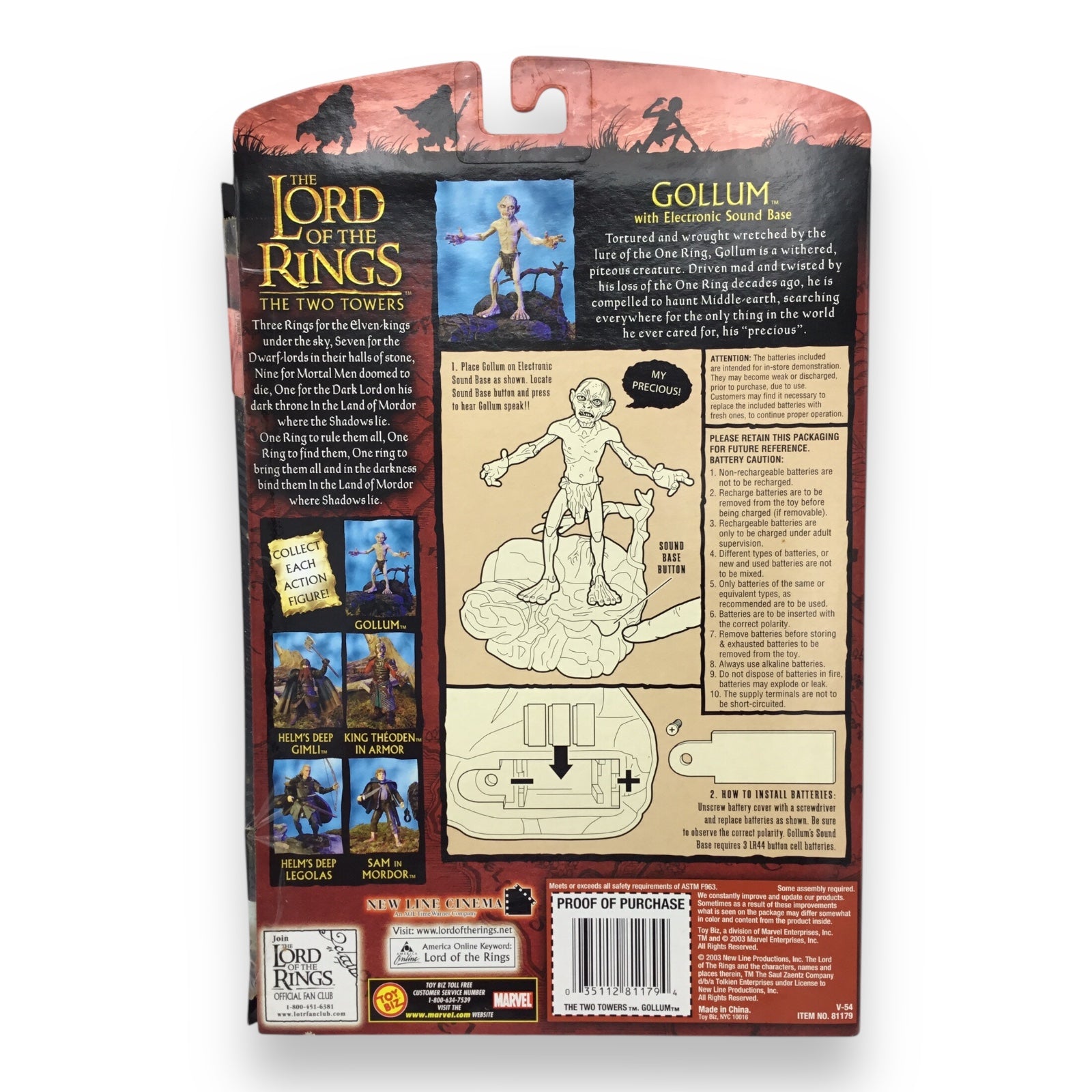 Lord of the Rings Gollum with Electronic Sound Base (Toy Biz, 2002, New in Box)