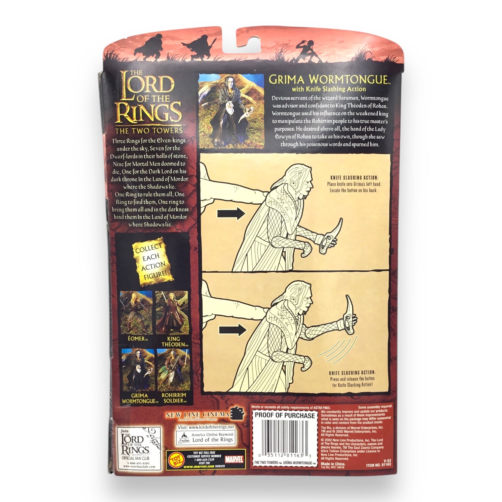 Lord of the Rings Gríma Wormtongue with Knife Slashing Action (Toy Biz, 2002, New in Box)