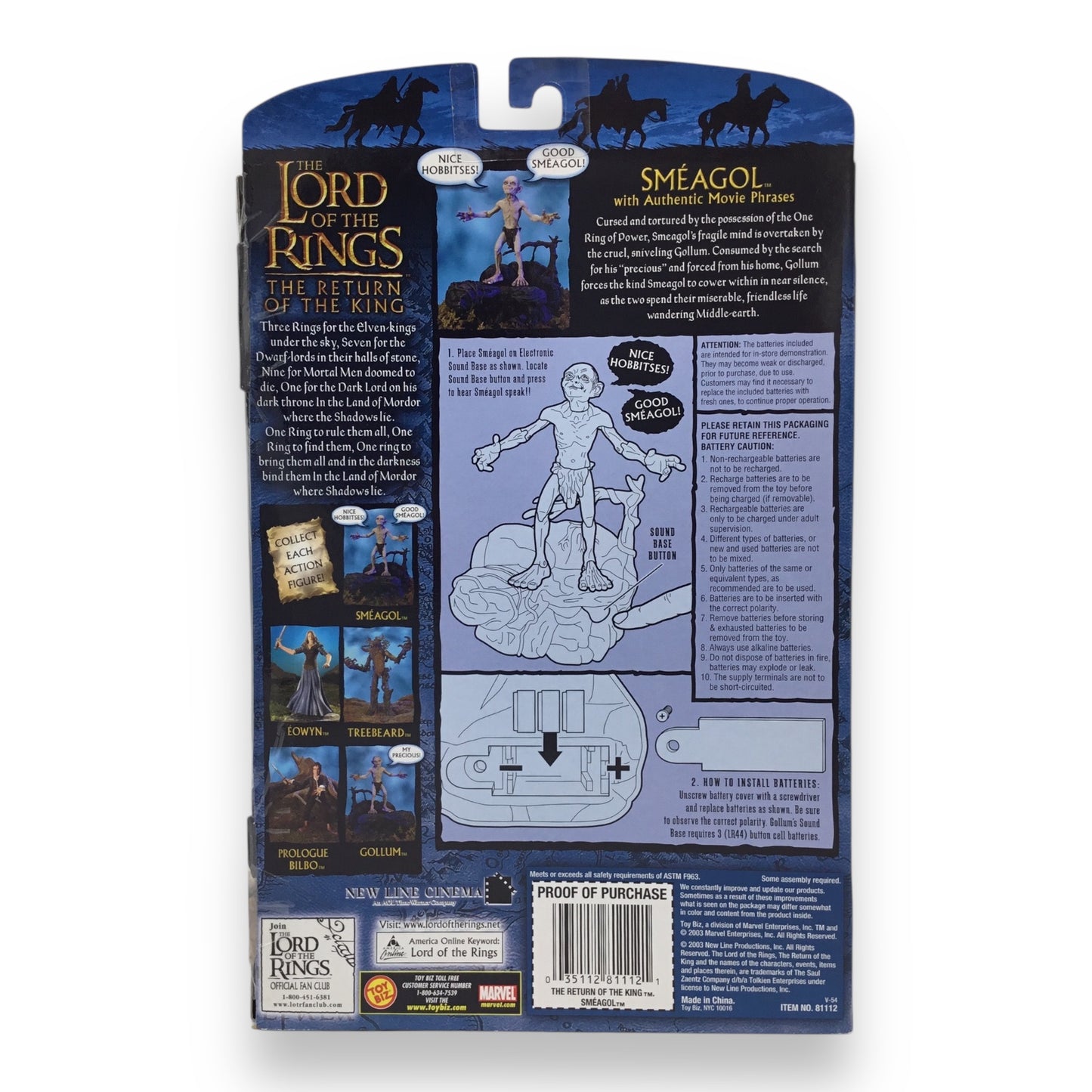 Lord of the Rings Return of the King – Sméagol with Authentic Movie Phrases (Toy Biz, 2003, New in Box)