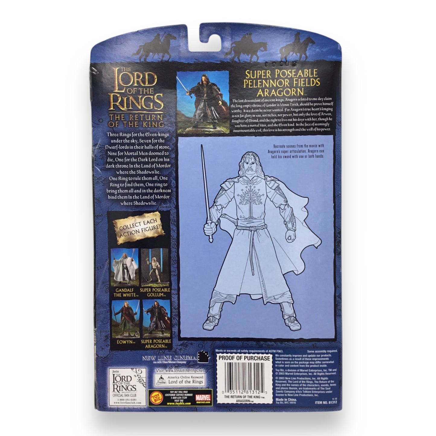 Lord of the Rings Return of the King – Super Poseable Pelennor Fields Aragorn (Toy Biz, 2003, New in Box)