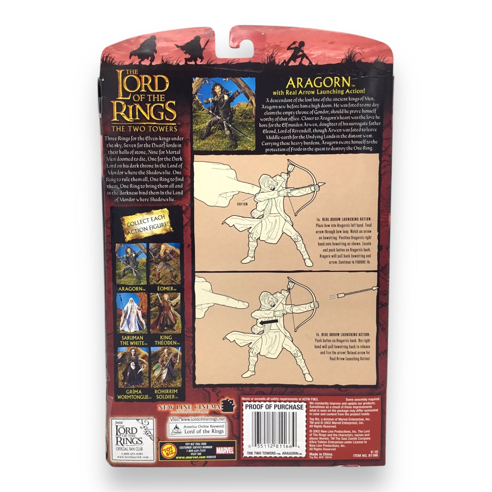 Lord of the Rings The Two Towers – Aragorn with Real Arrow Launching Action (Toy Biz, 2002, New in Box)