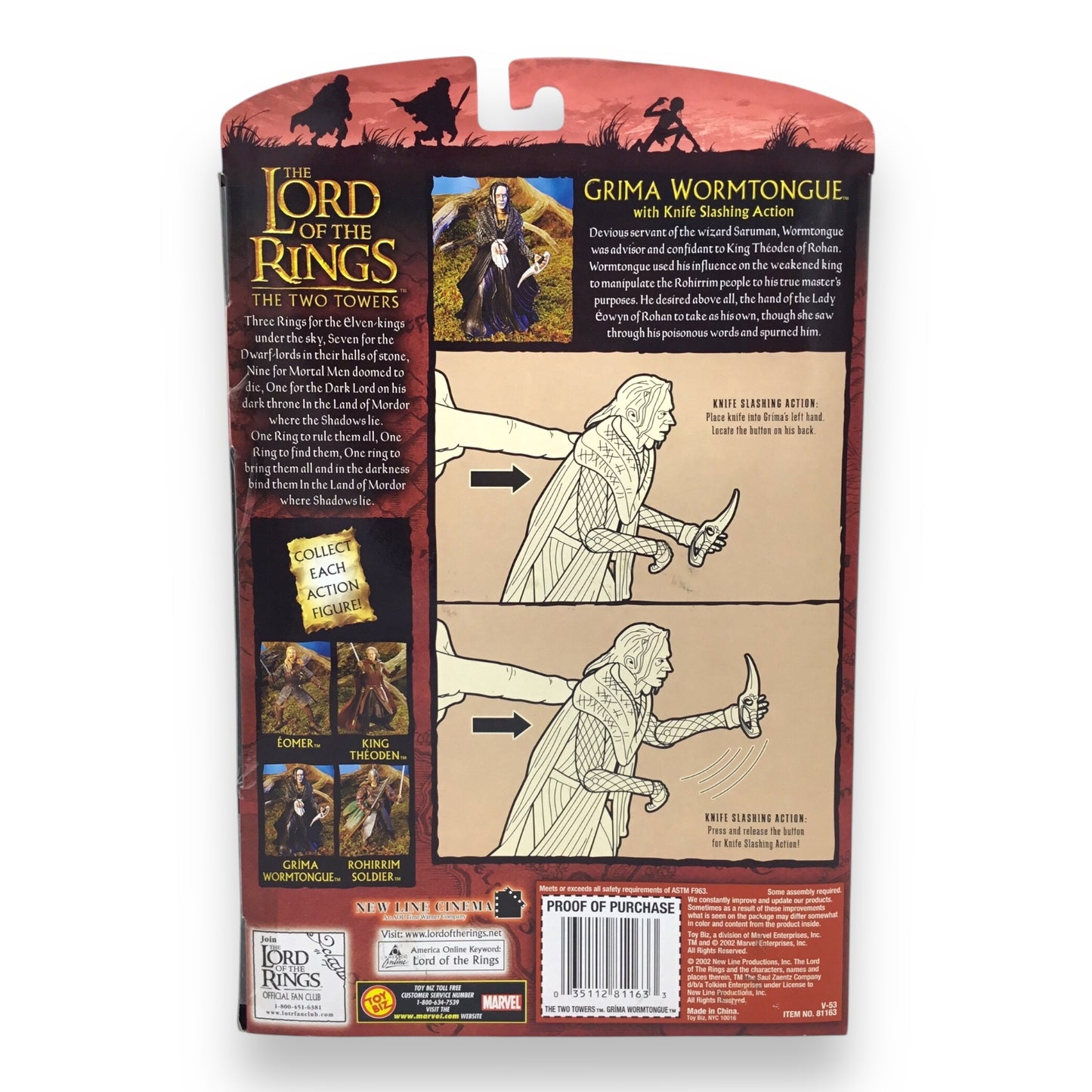 Lord of the Rings The Two Towers – Gríma Wormtongue with Knife-Slashing Action (Toy Biz, 2002, New in Box)