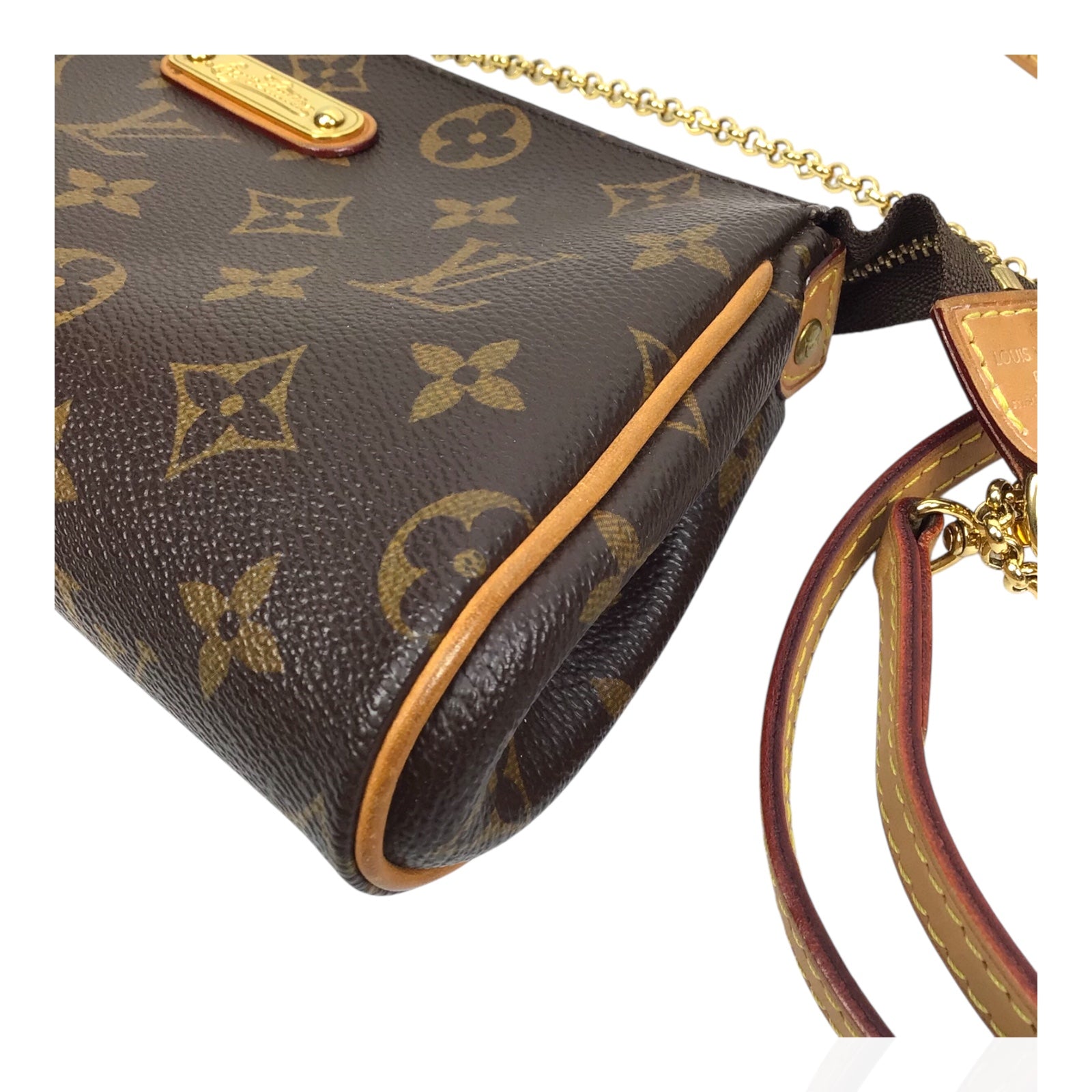 Louis Vuitton Eva Clutch Monogram Handbag with Gold Chain