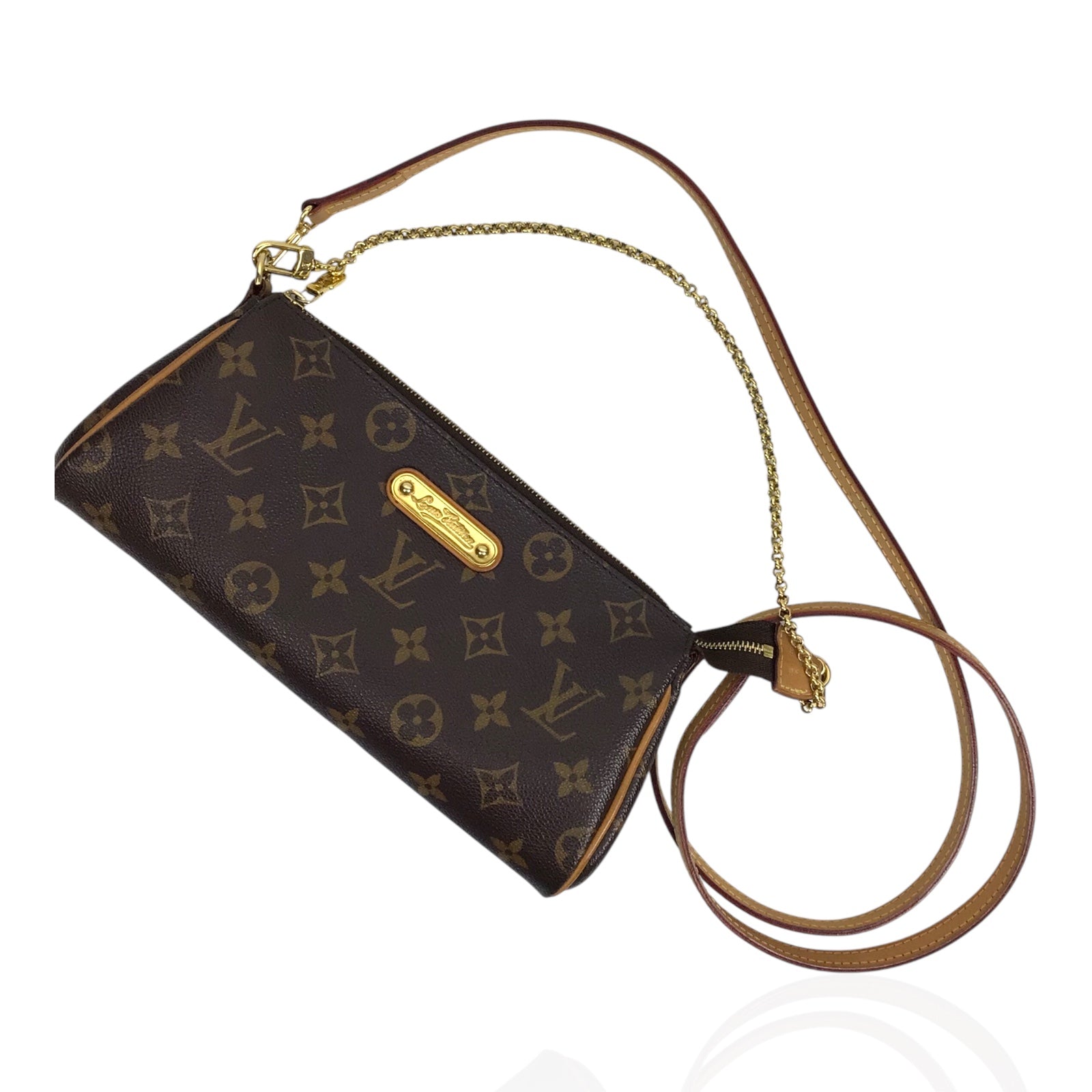 Louis Vuitton Eva Clutch Monogram Handbag with Gold Chain