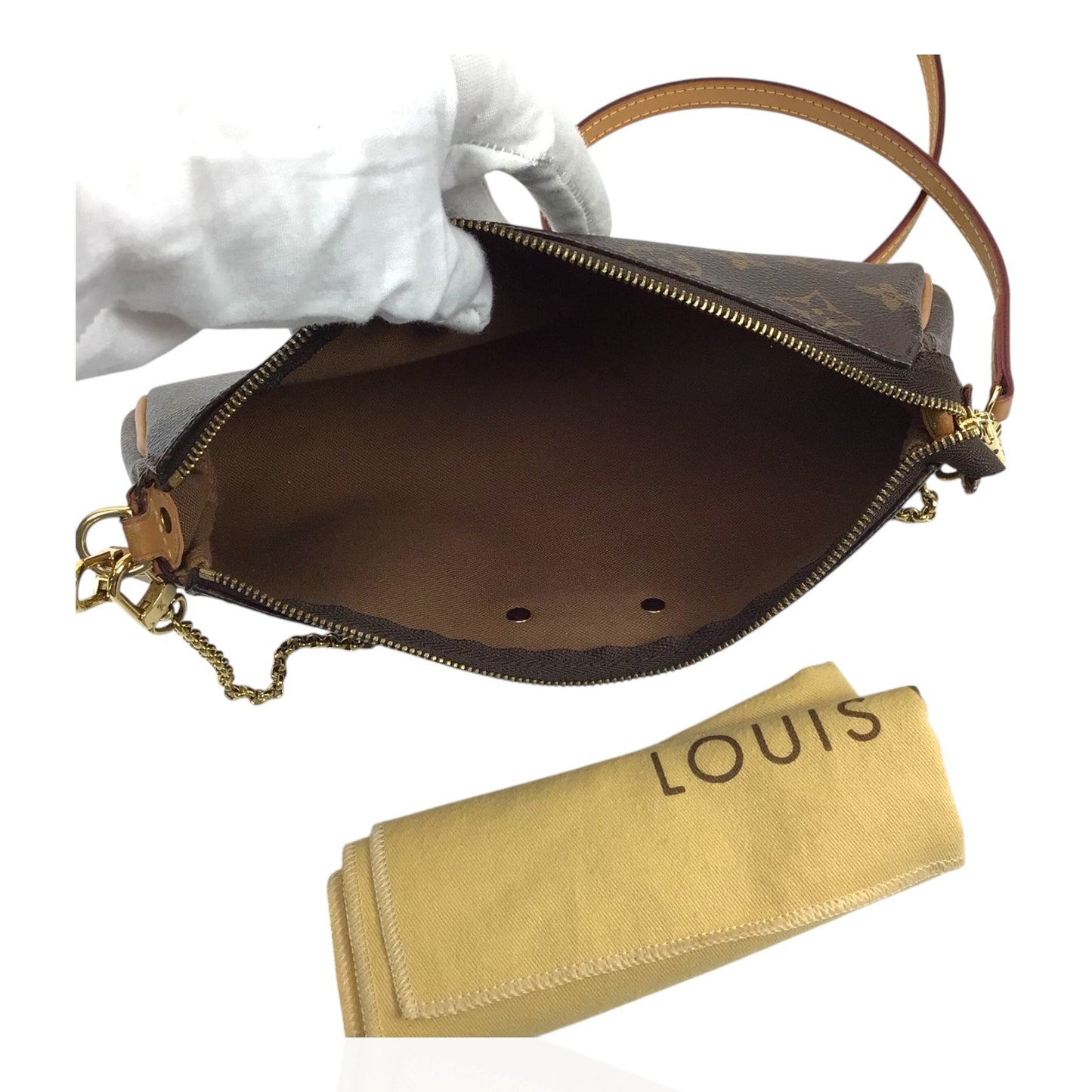 Louis Vuitton Eva Clutch Monogram Handbag with Gold Chain