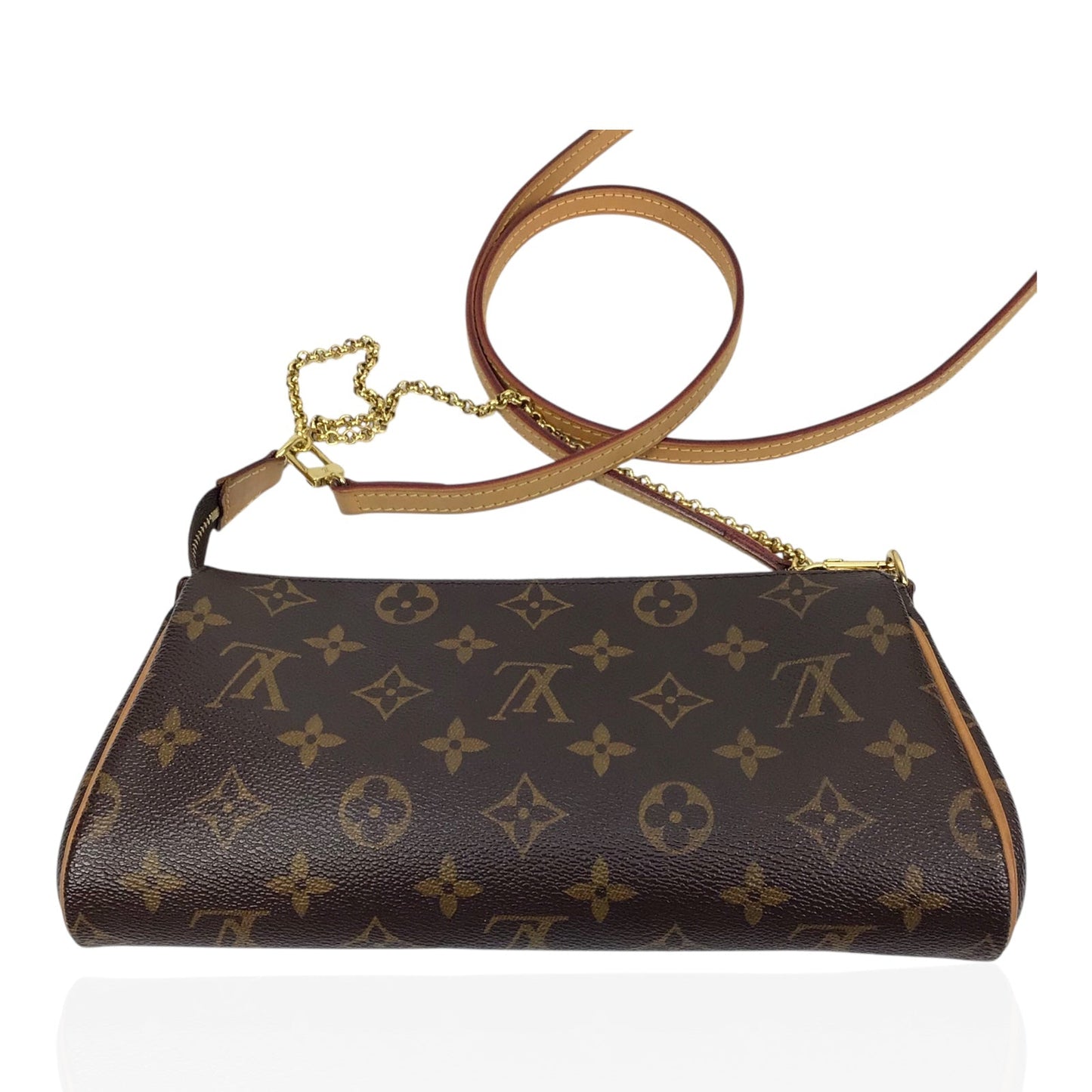 Louis Vuitton Eva Clutch Monogram Handbag with Gold Chain