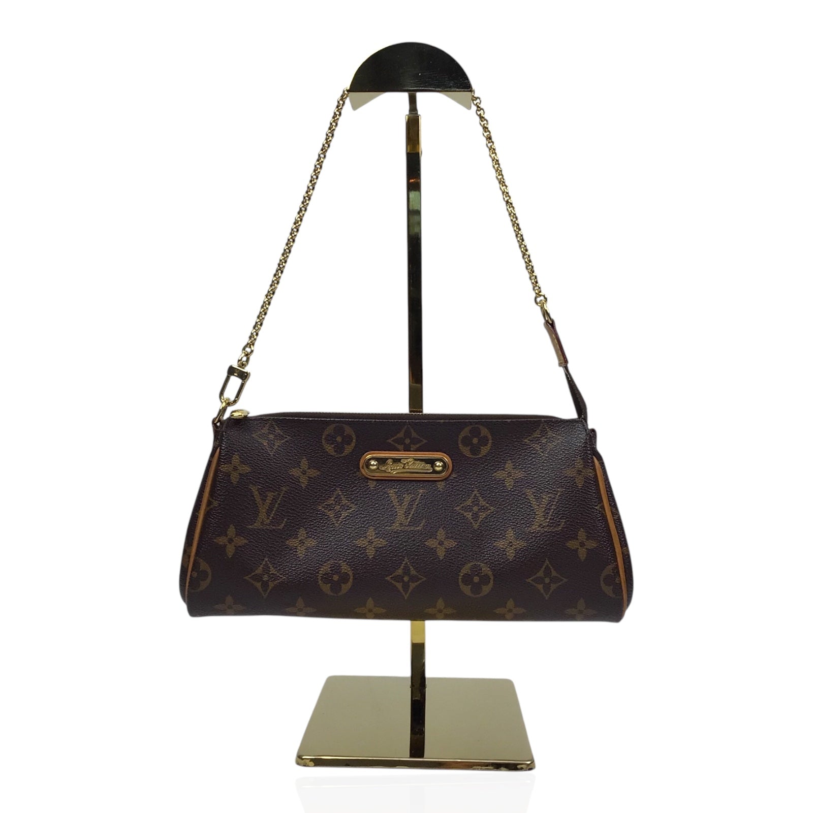 Louis Vuitton Eva Clutch Monogram Handbag with Gold Chain